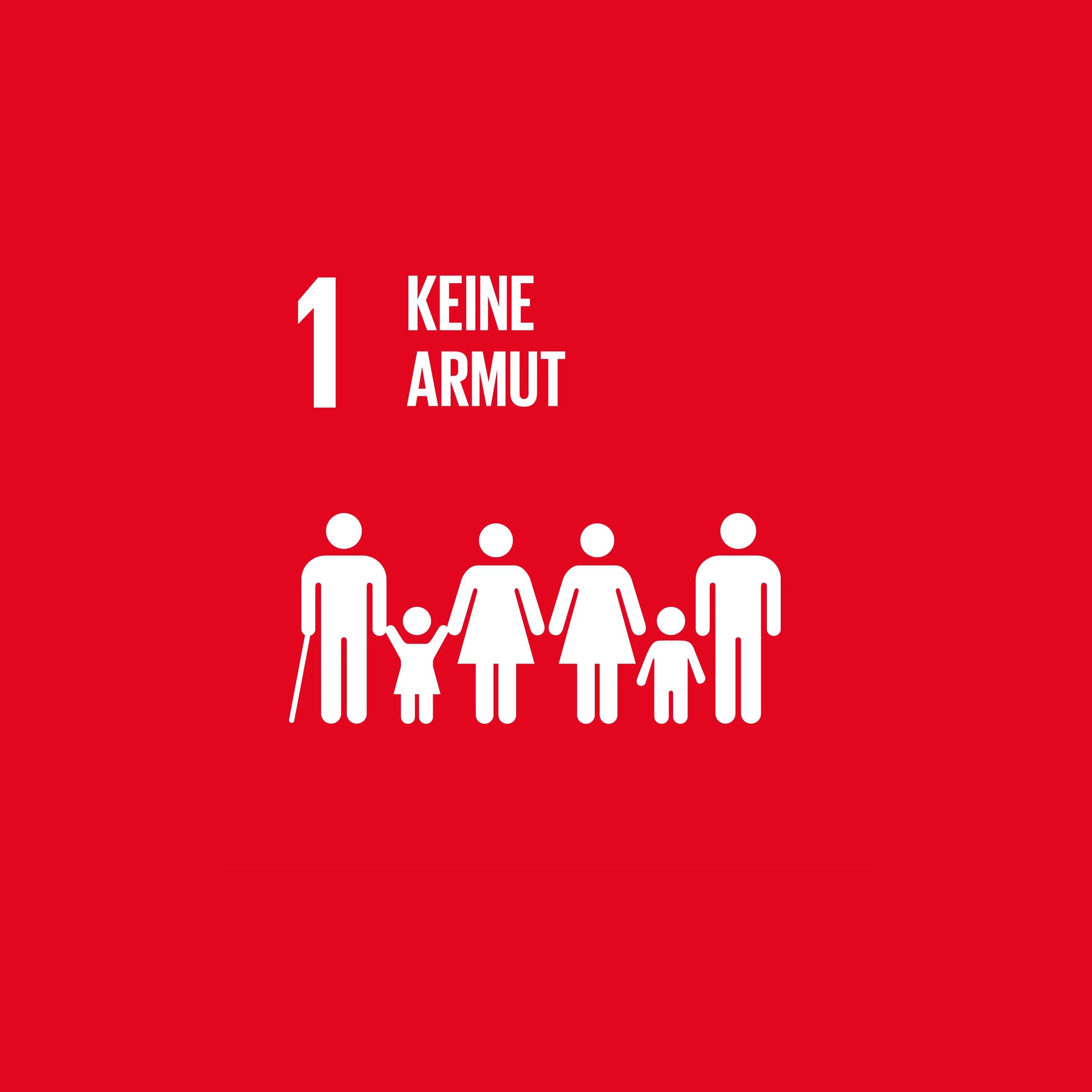red background, family icons, white figures, poster, no poverty