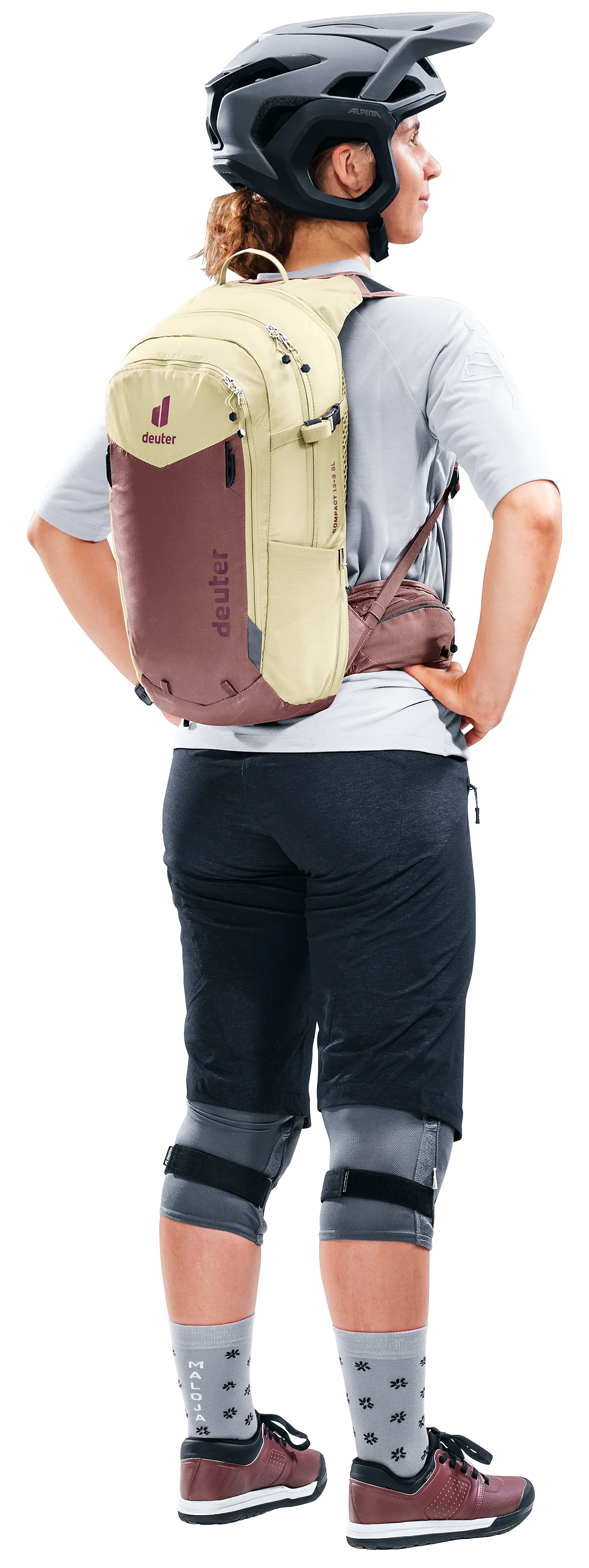 Shorts, Helmet, Bag, Person, Woman