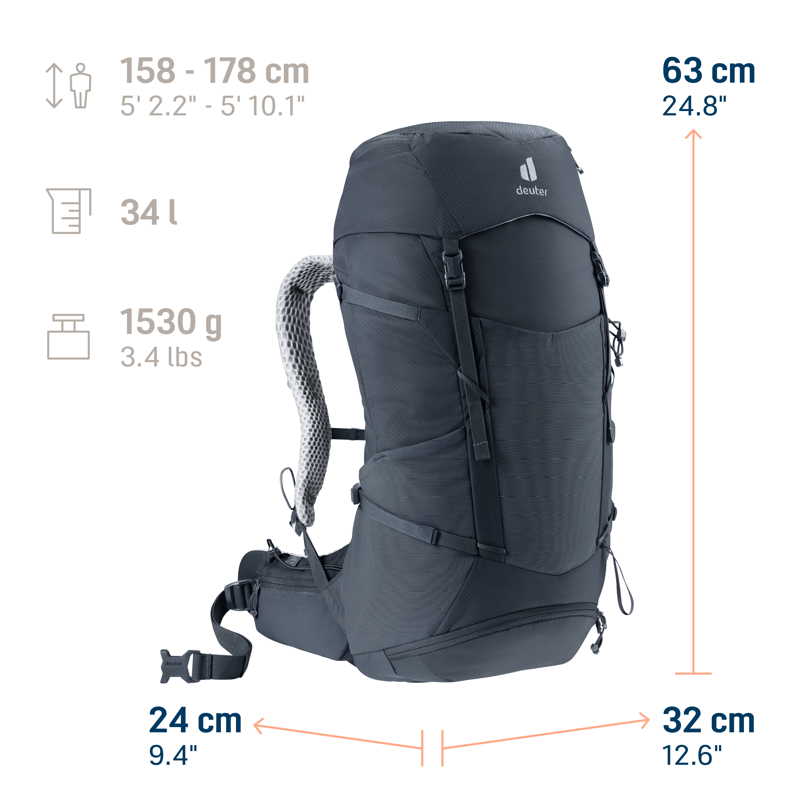 backpack, hiking, 34 L, airframe, adjustable