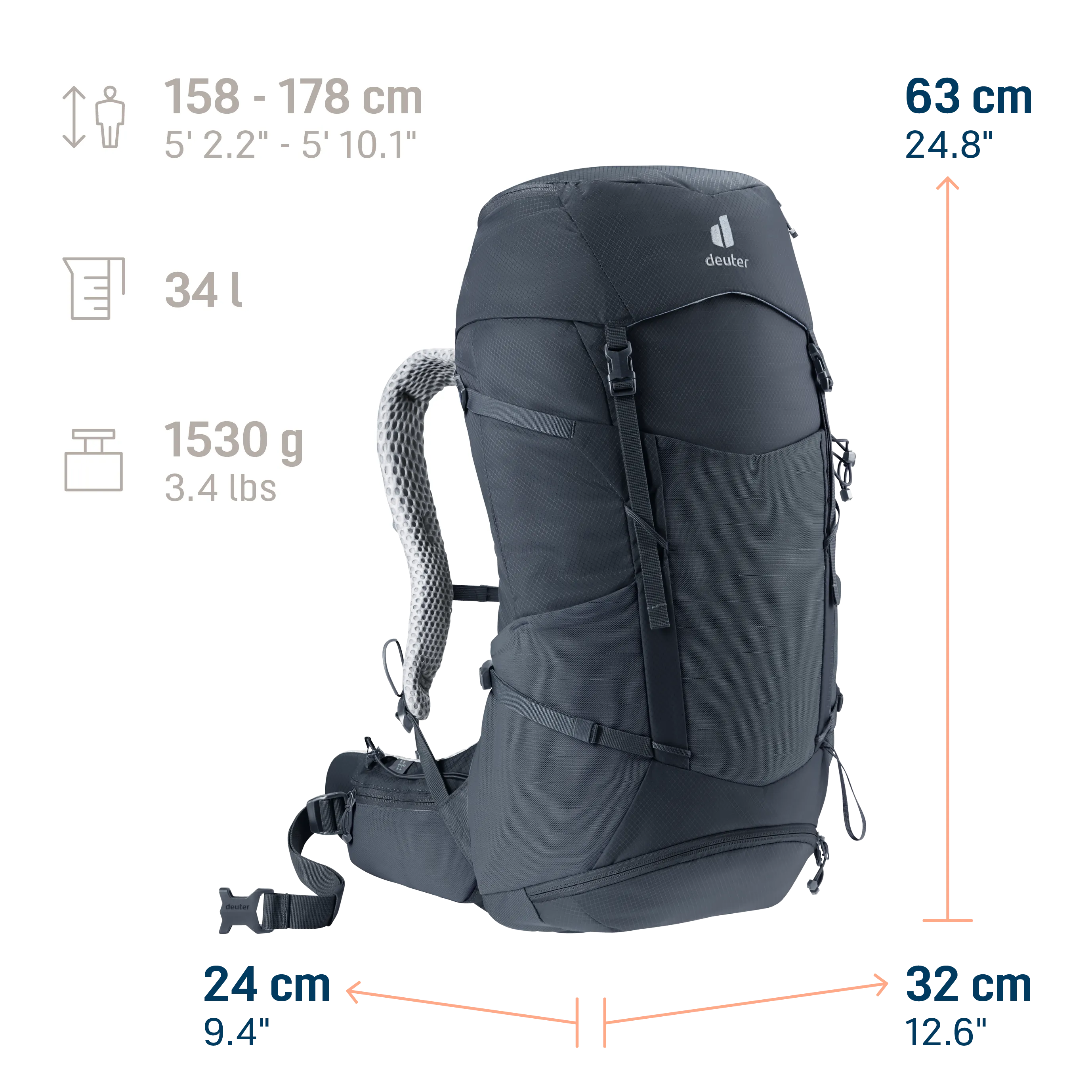 backpack, hiking, 34 L, airframe, adjustable