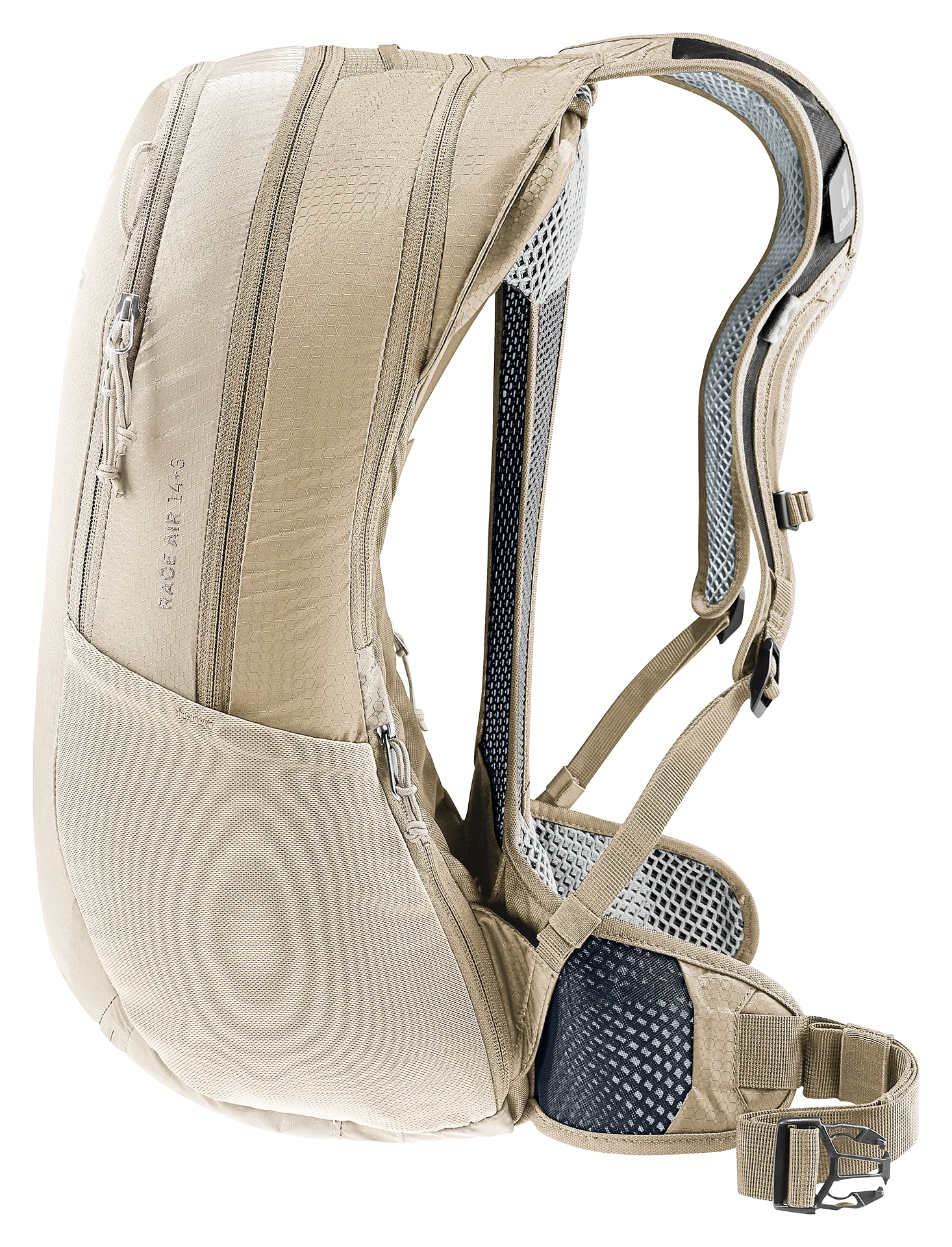 Race Air 14+3 backpack, hydration, shoulder strap, tan, lightweight