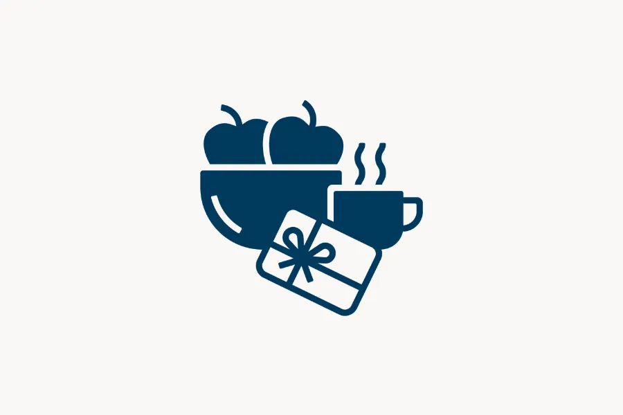 fruit bowl, apples, hot beverage, tea cup, gift card