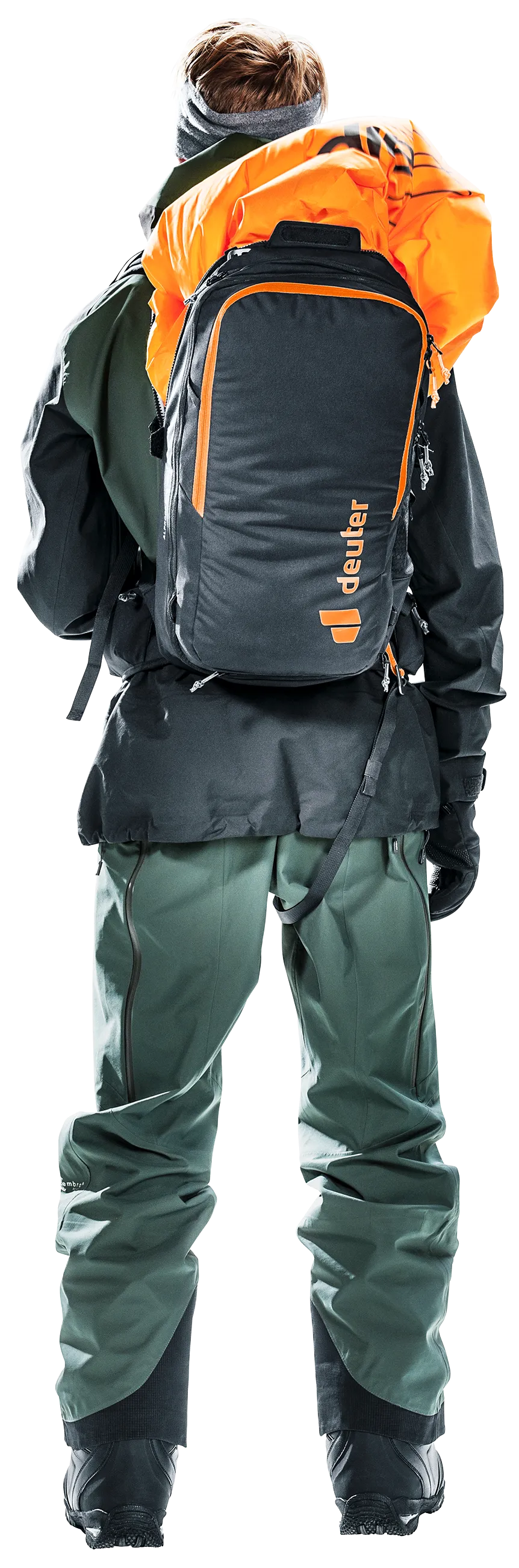 Pants, Bag, Adult, Man, Person, backpack, outdoor, hiking, orange-accent, deuter