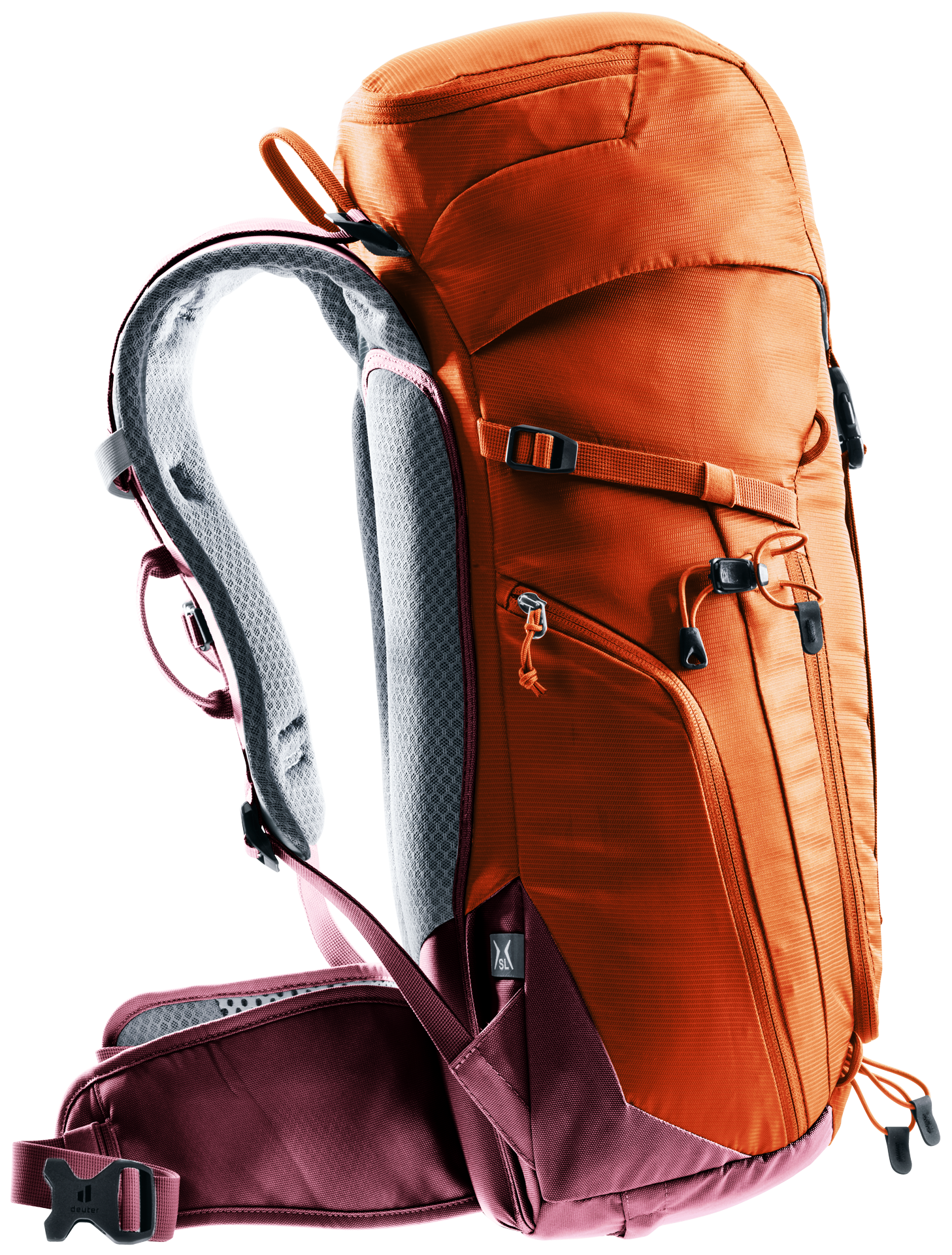 backpack, hiking, orange, shoulder straps, sternum strap