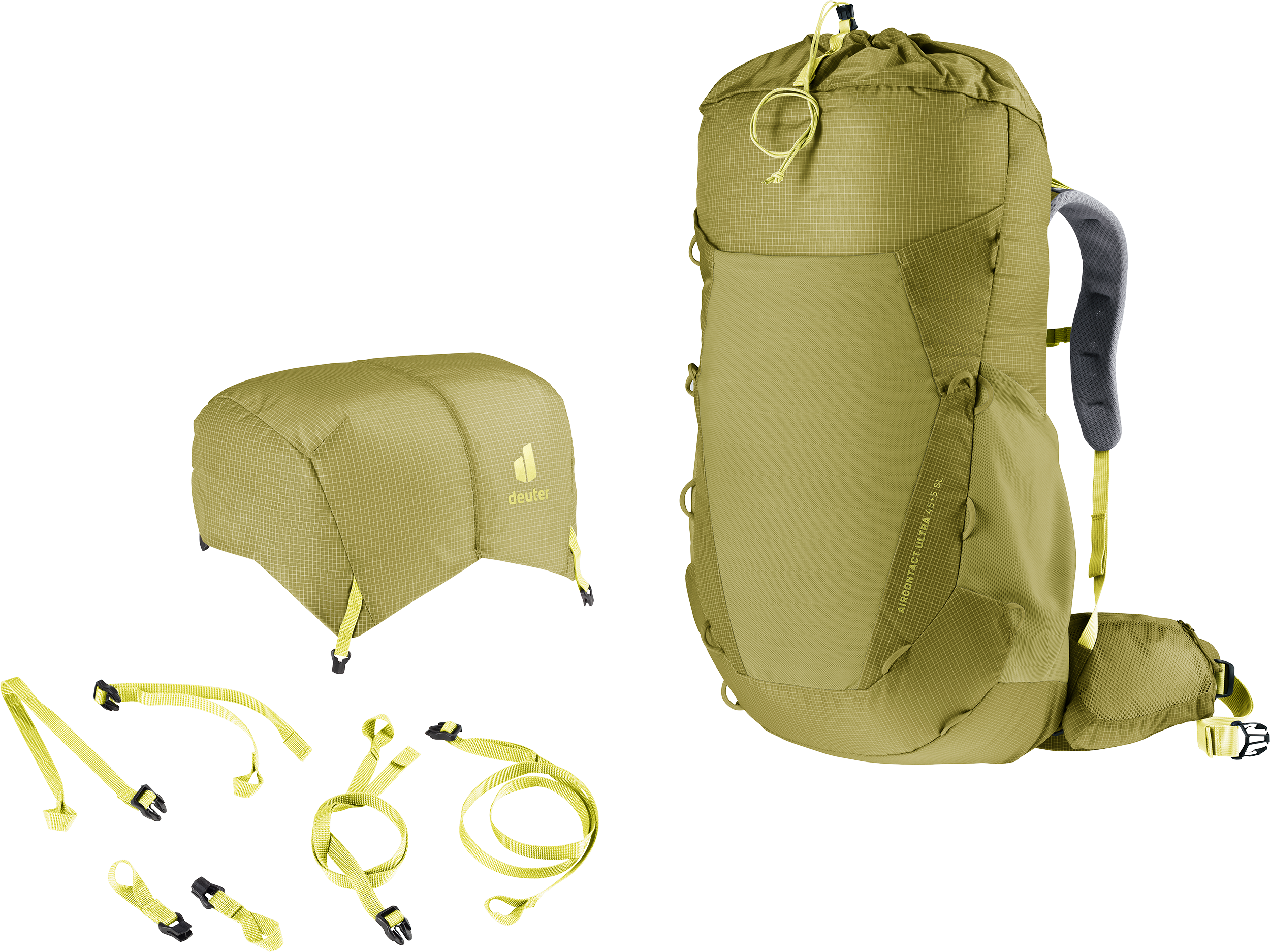 Aircontact Ultra 45+5 SL backpack, hiking, green, attachments, padded