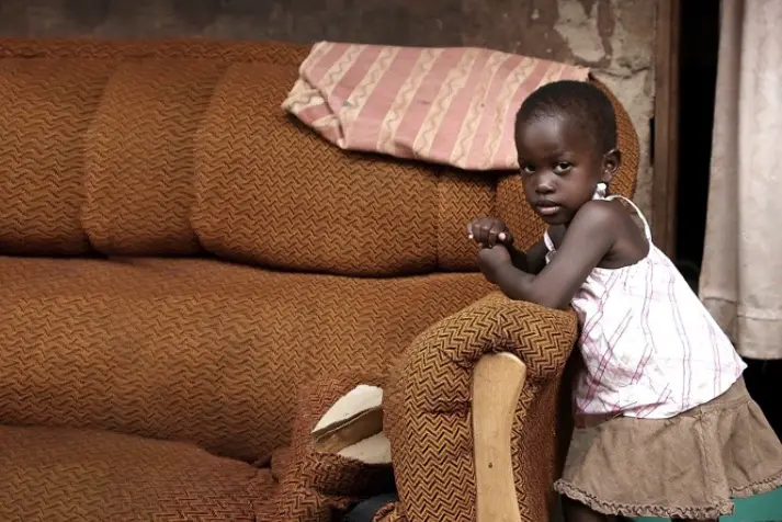 child, girl, couch, sofa, brown