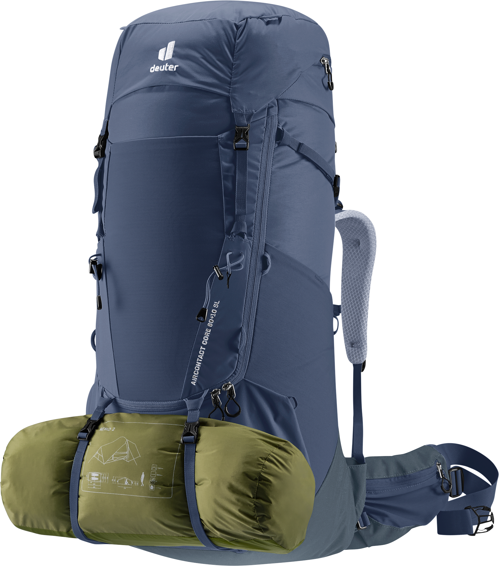 Aircontact Core 60+10 SL Bag, Backpack, backpack, hiking, blue, external-strap, sleeping-bag-pouch