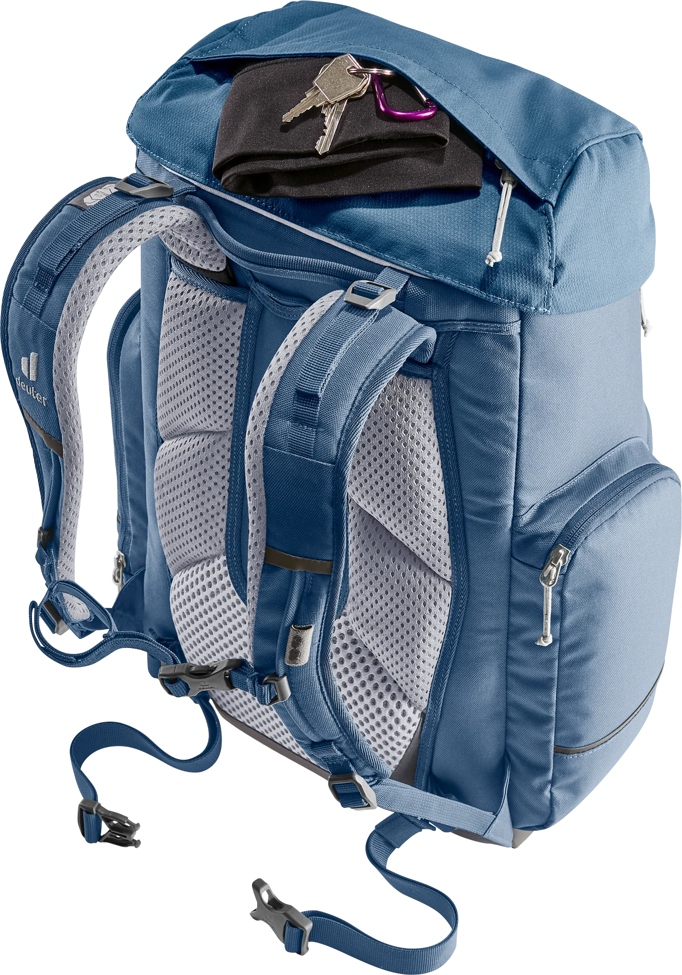 backpack, blue, hiking, shoulder straps, mesh back panel