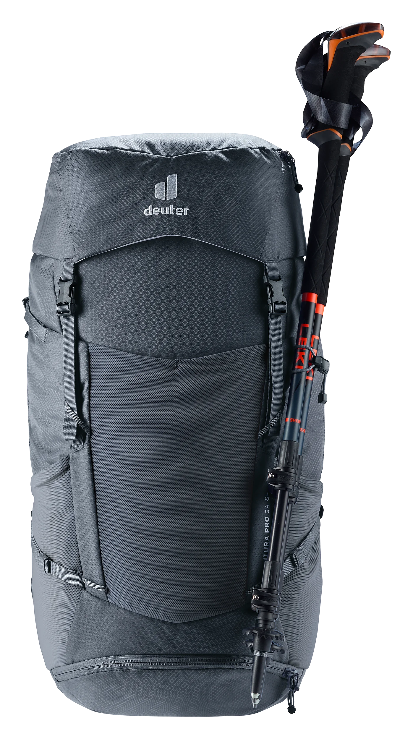 backpack, trekking backpack, hiking backpack, gray, adjustable trekking poles