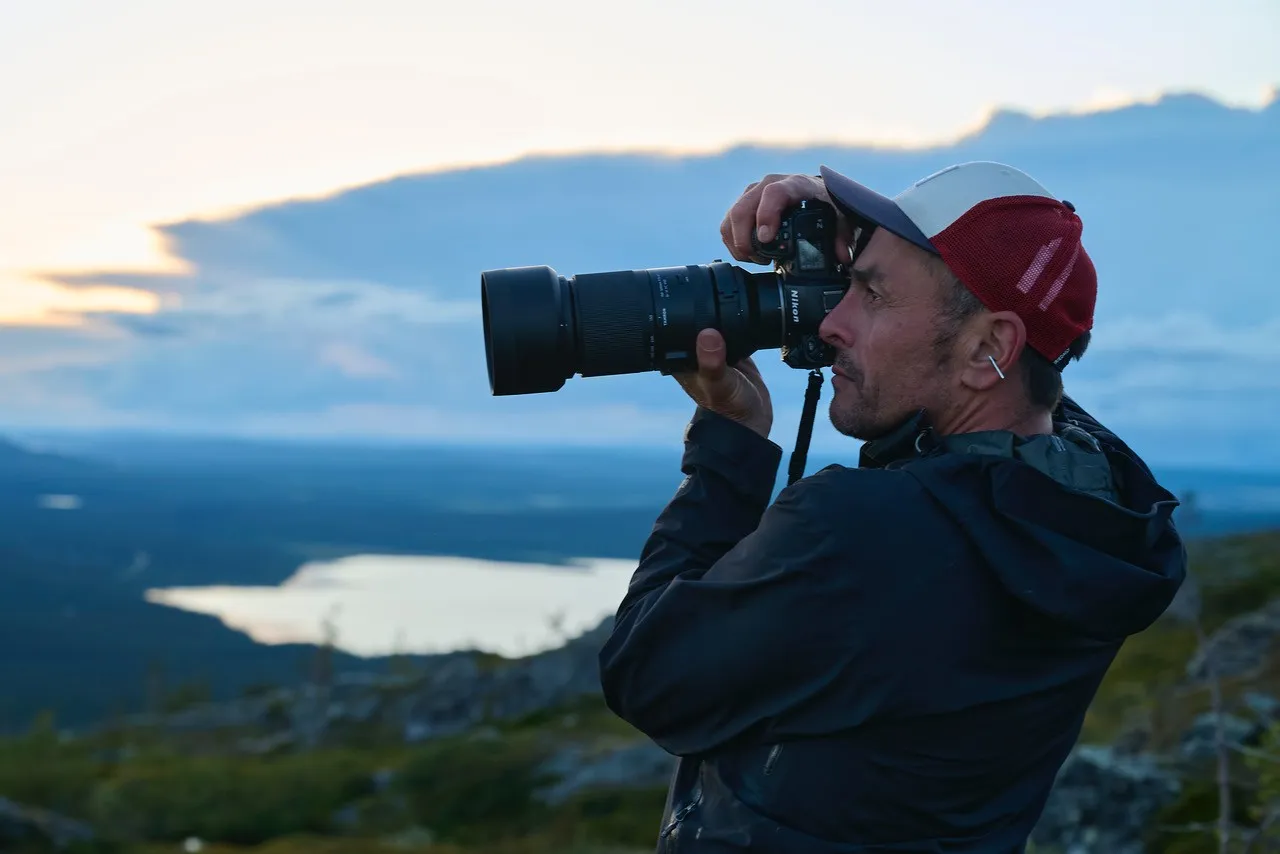 camera, photographer, lens, outdoors, mountain