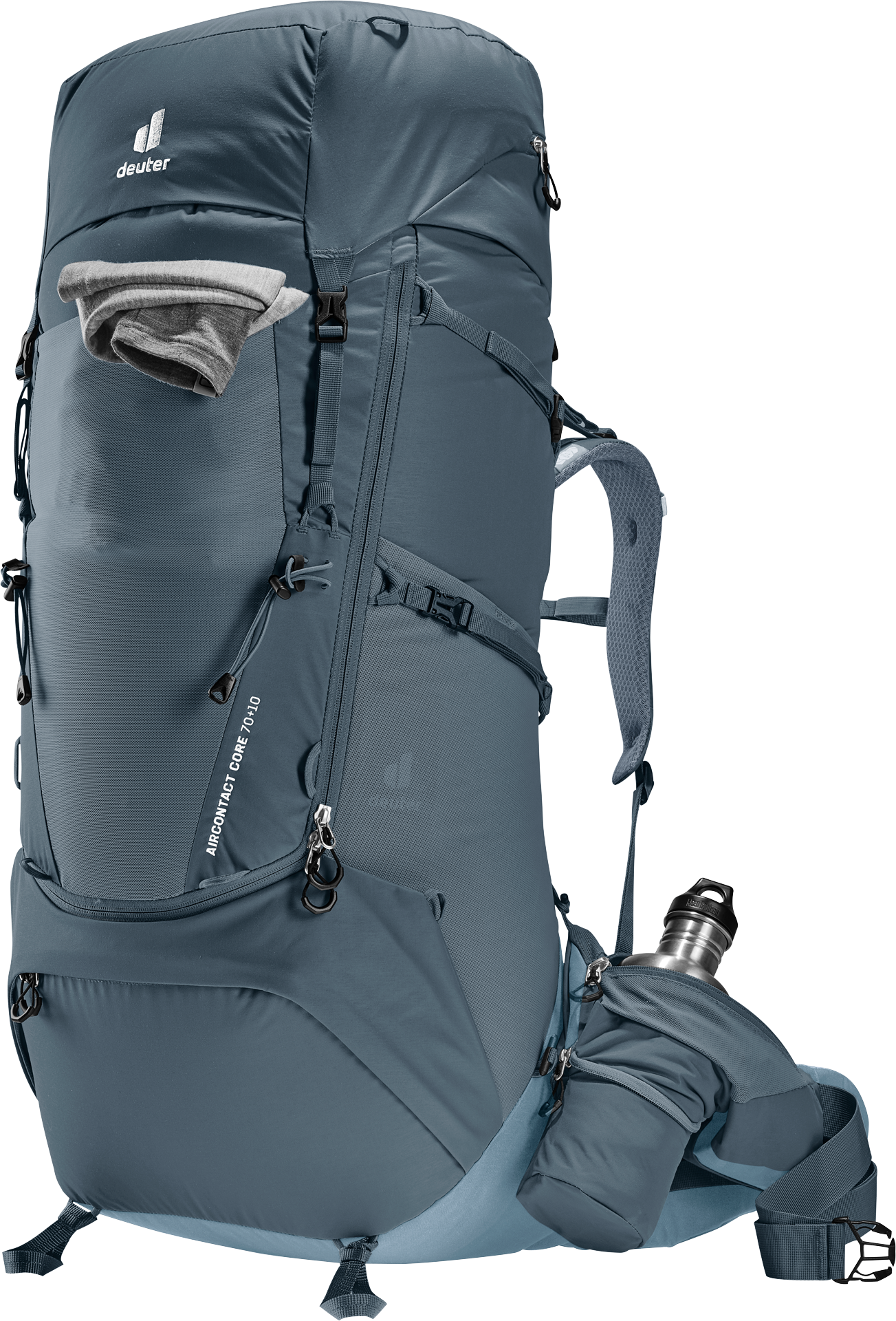 Aircontact Core 70+10 backpack, camping, hiking, hydration, blue-gray