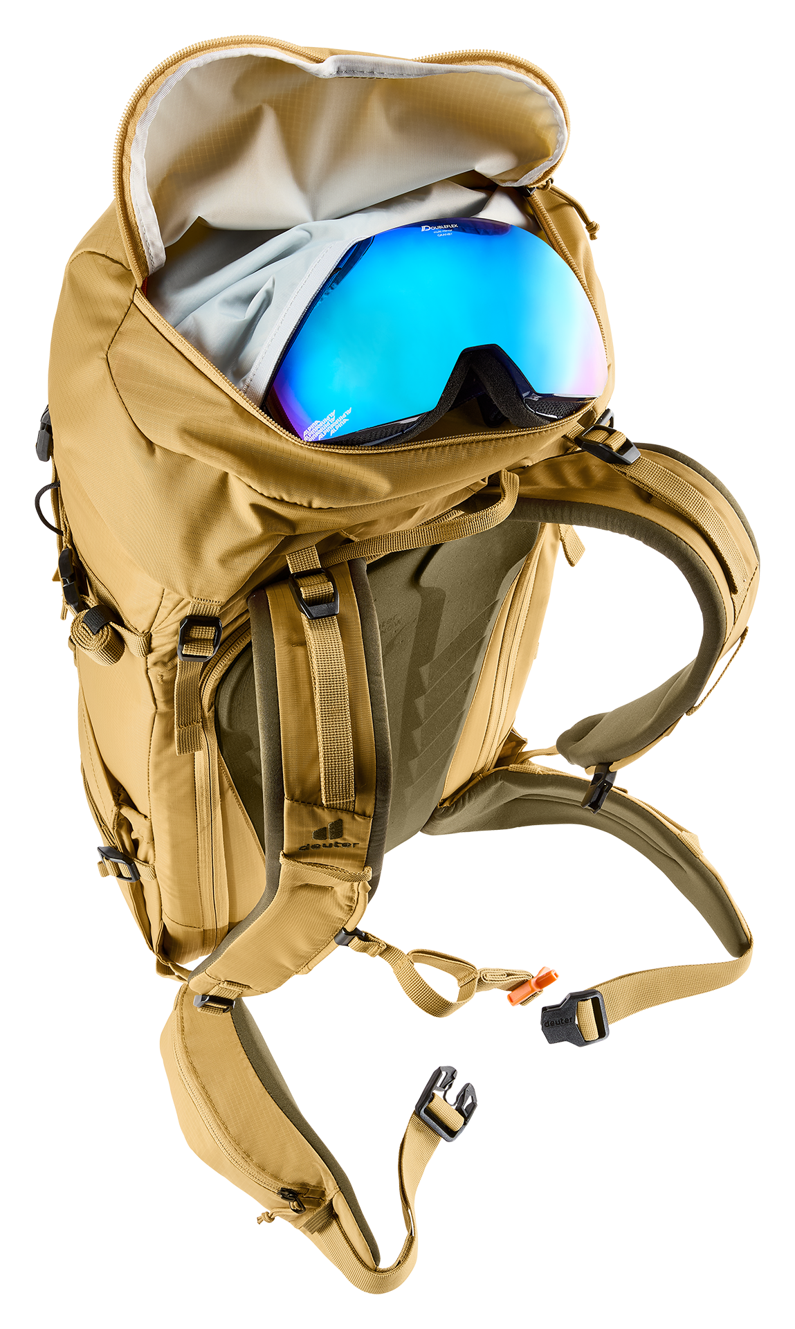 backpack, hiking, camouflage, goggles, hydration system