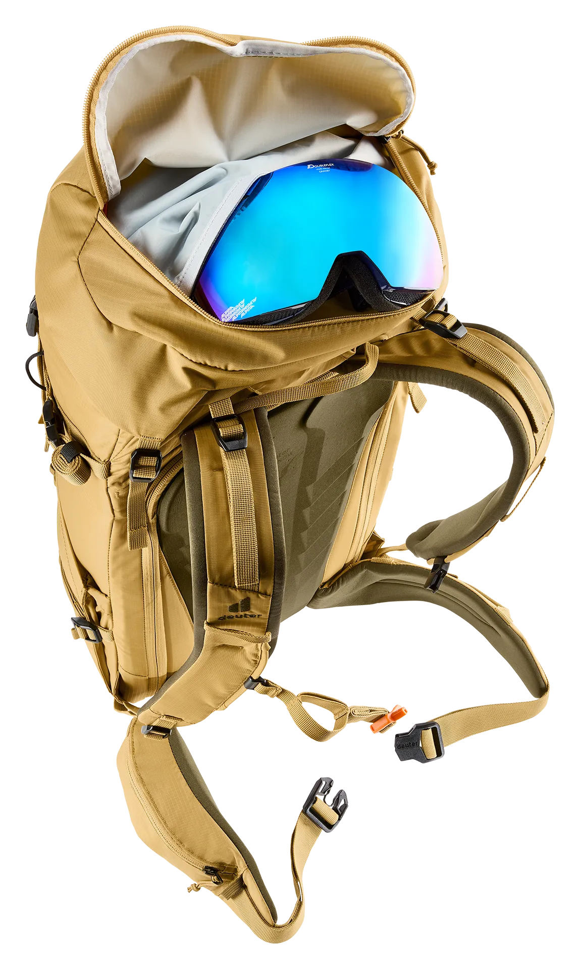 backpack, hiking, camouflage, goggles, hydration system