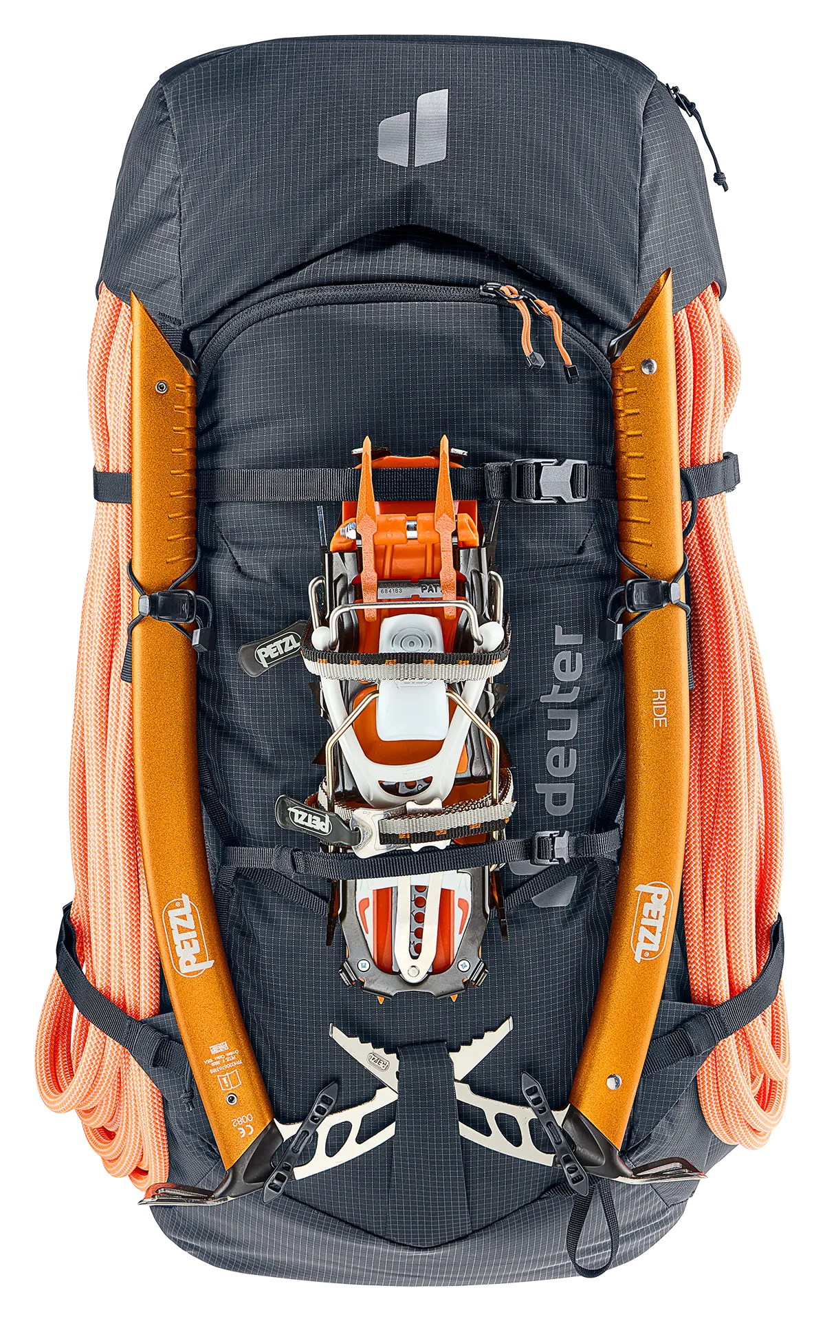 backpack, hiking, external frame, ice axe, crampons