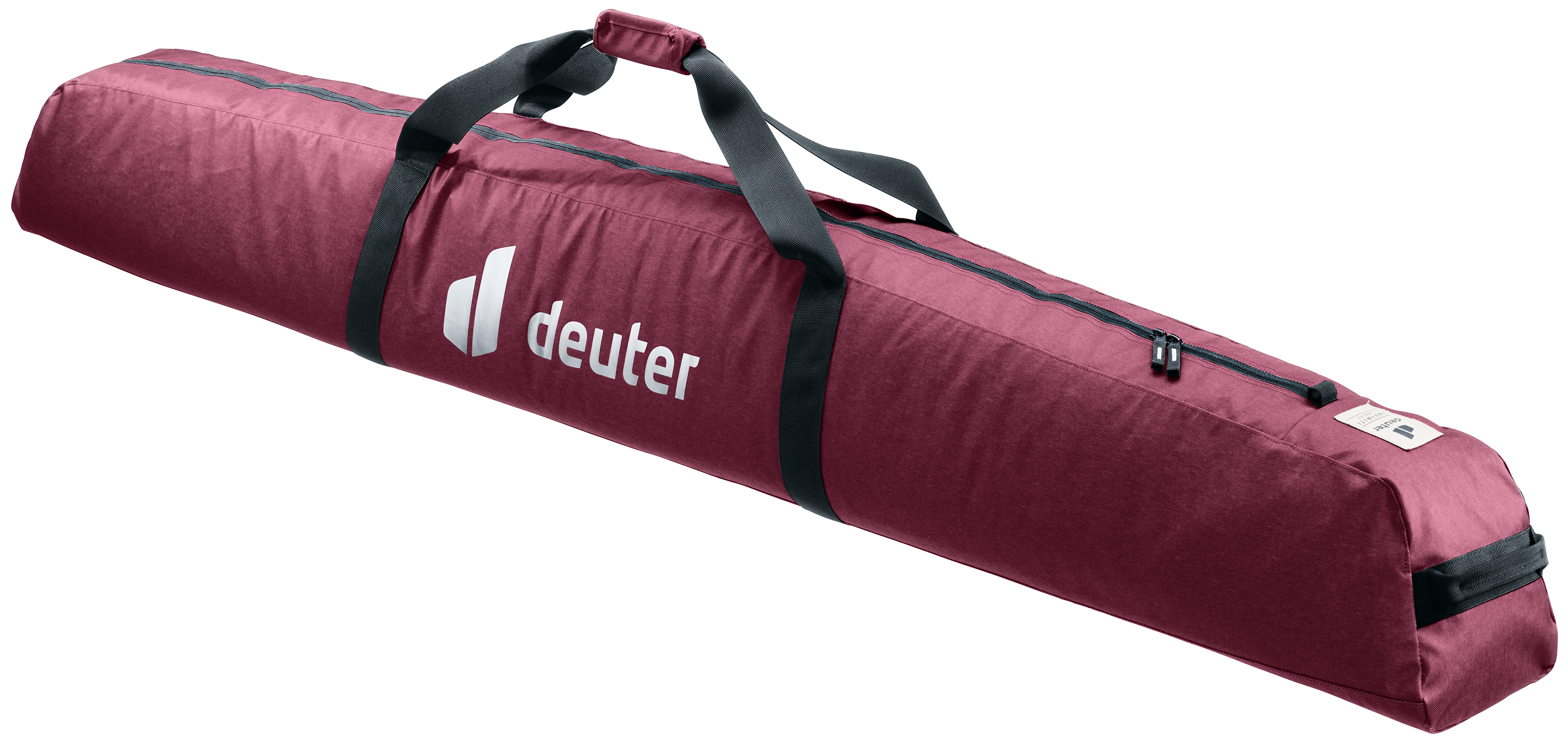 Ski bag, Burgundy fabric, Shoulder straps, Top zipper, Padded carry handles