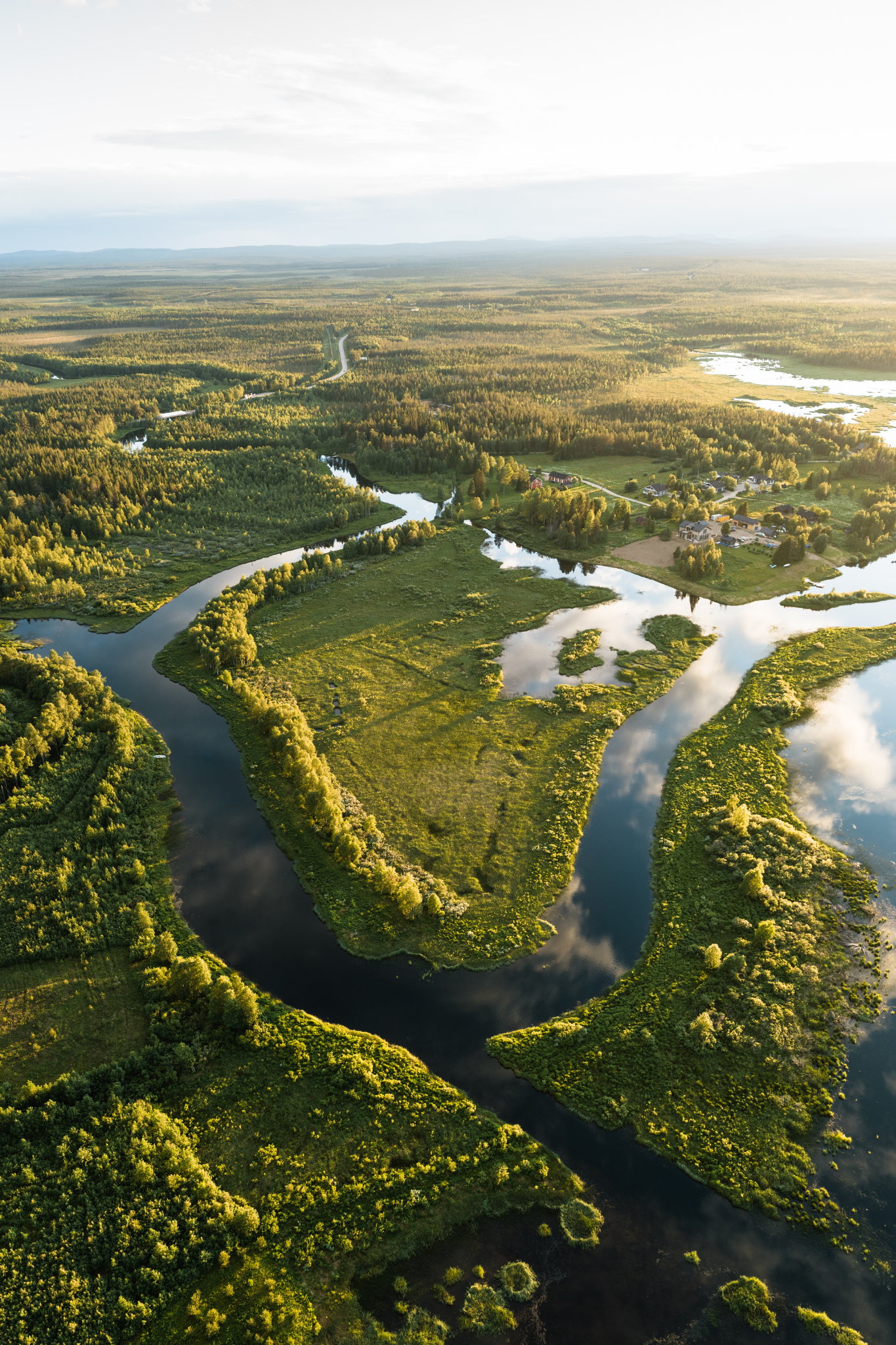 river, meander, wetland, landscape, greenery
