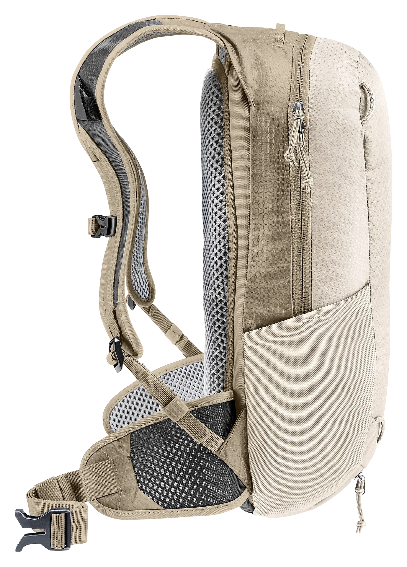 backpack, shoulder straps, zippered pocket, padded back, mesh panel