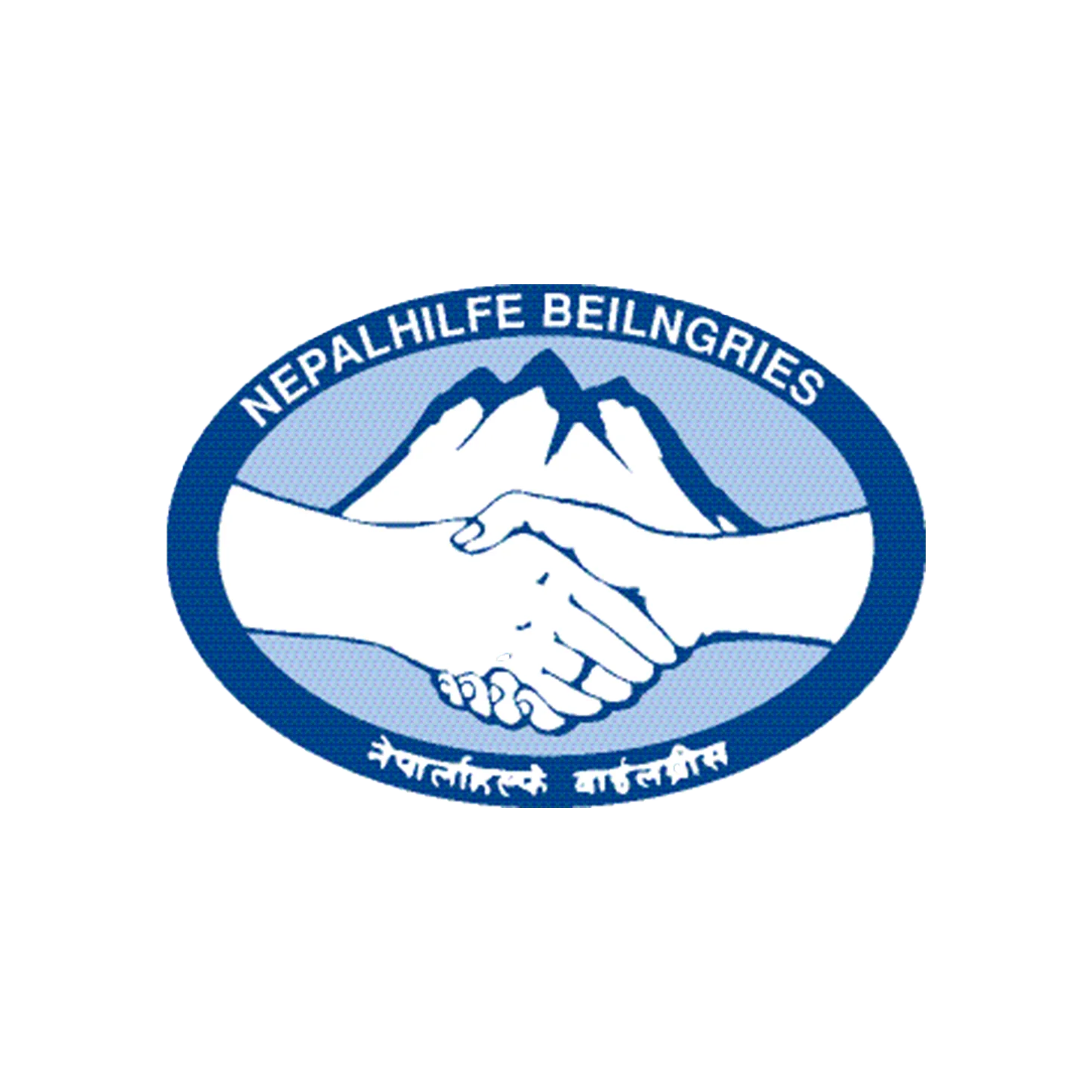 logo, handshake, mountains, blue, round