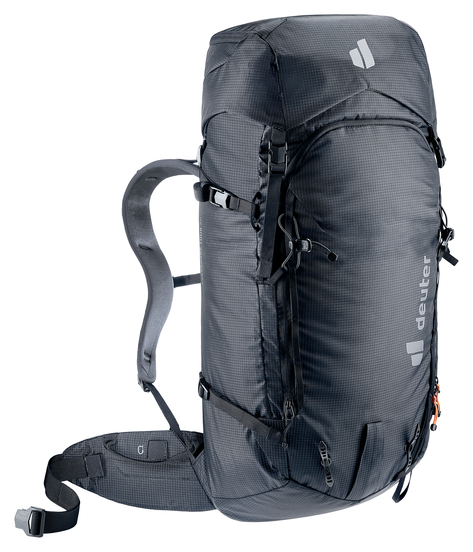 backpack, hiking, travel, dark-gray, multiple-zipper