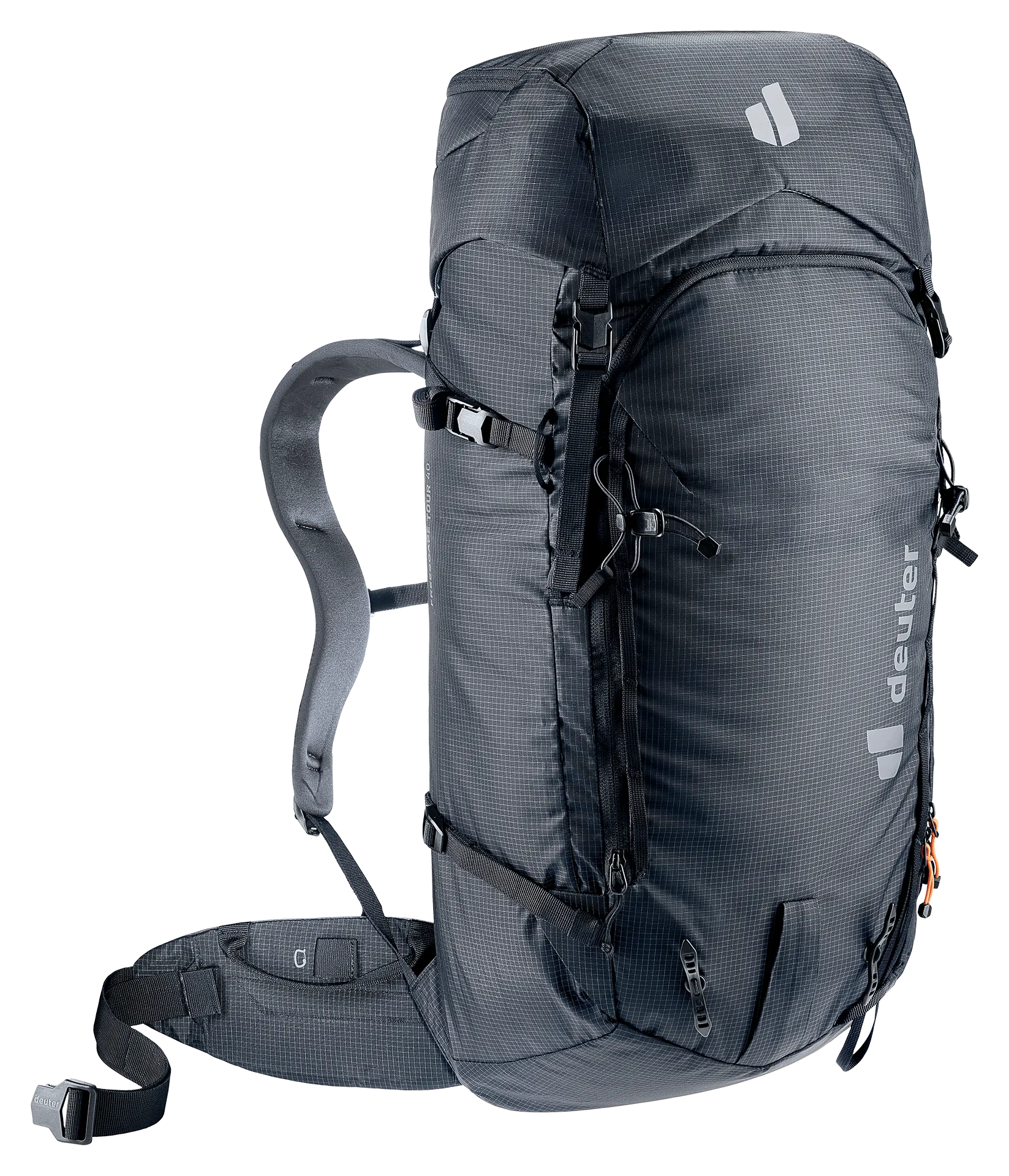 backpack, hiking, travel, dark-gray, multiple-zipper