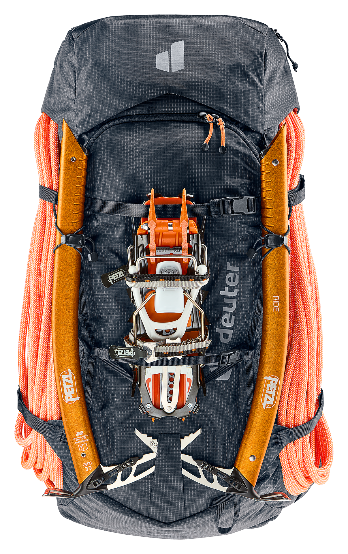 backpack, hiking, orange ropes, mountaineering, gear attachment