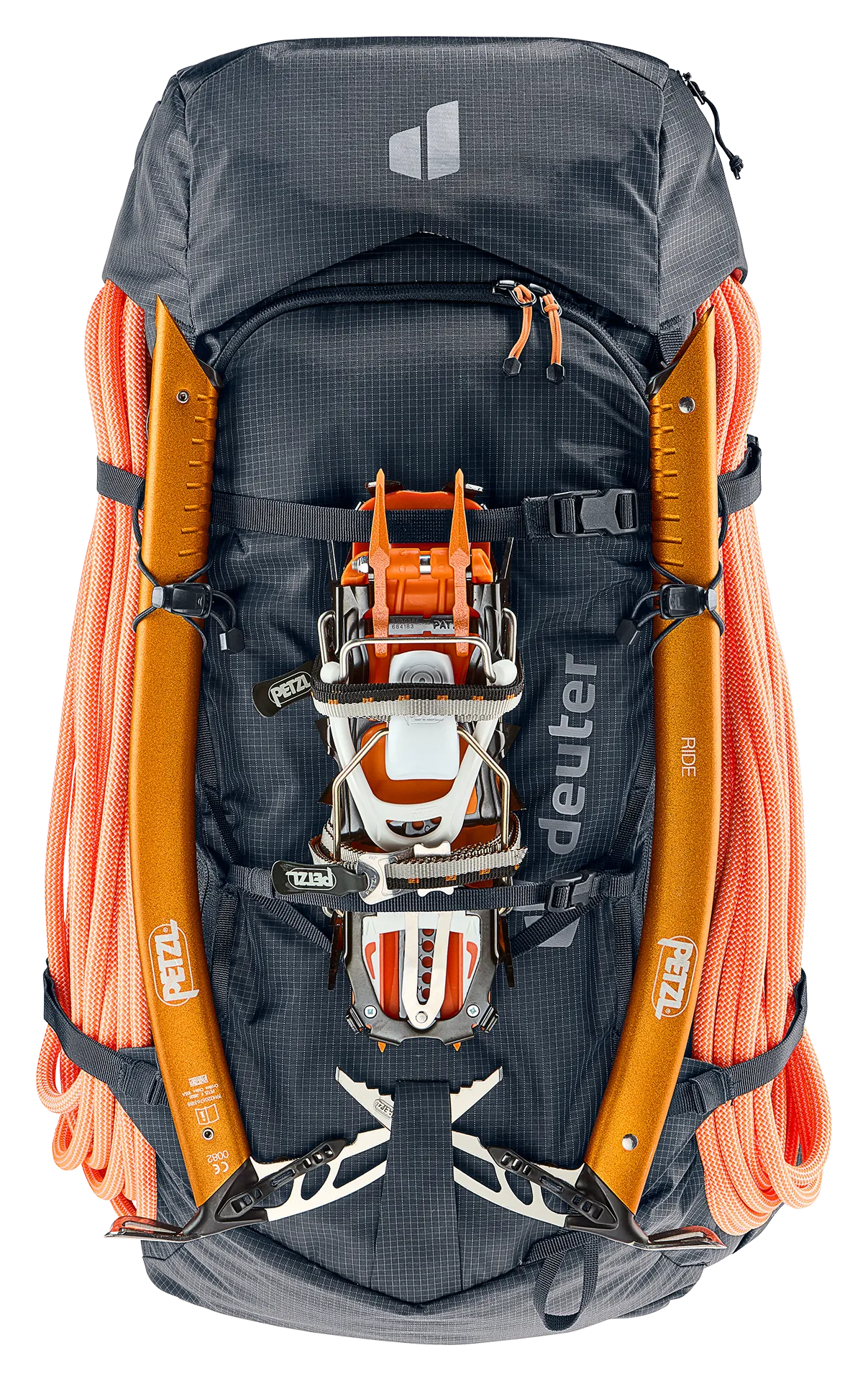 backpack, hiking, orange ropes, mountaineering, gear attachment