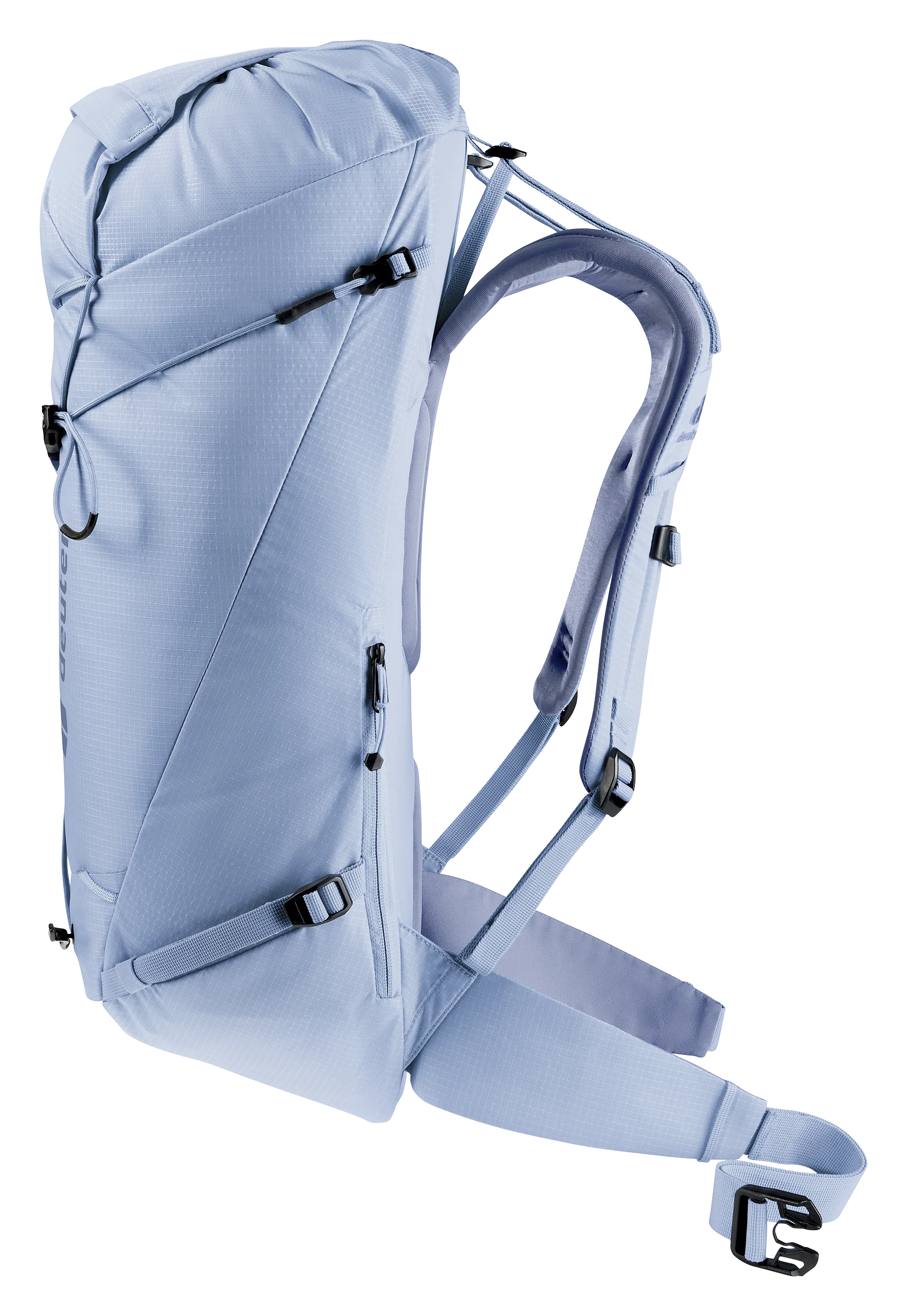 backpack, hiking, blue, external pockets, adjustable straps