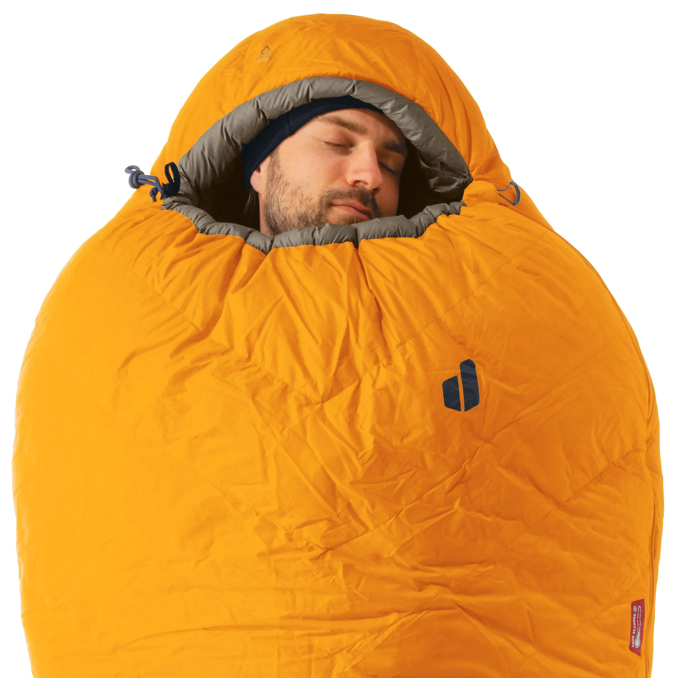 sleeping bag, mummy bag, orange, insulated, hooded