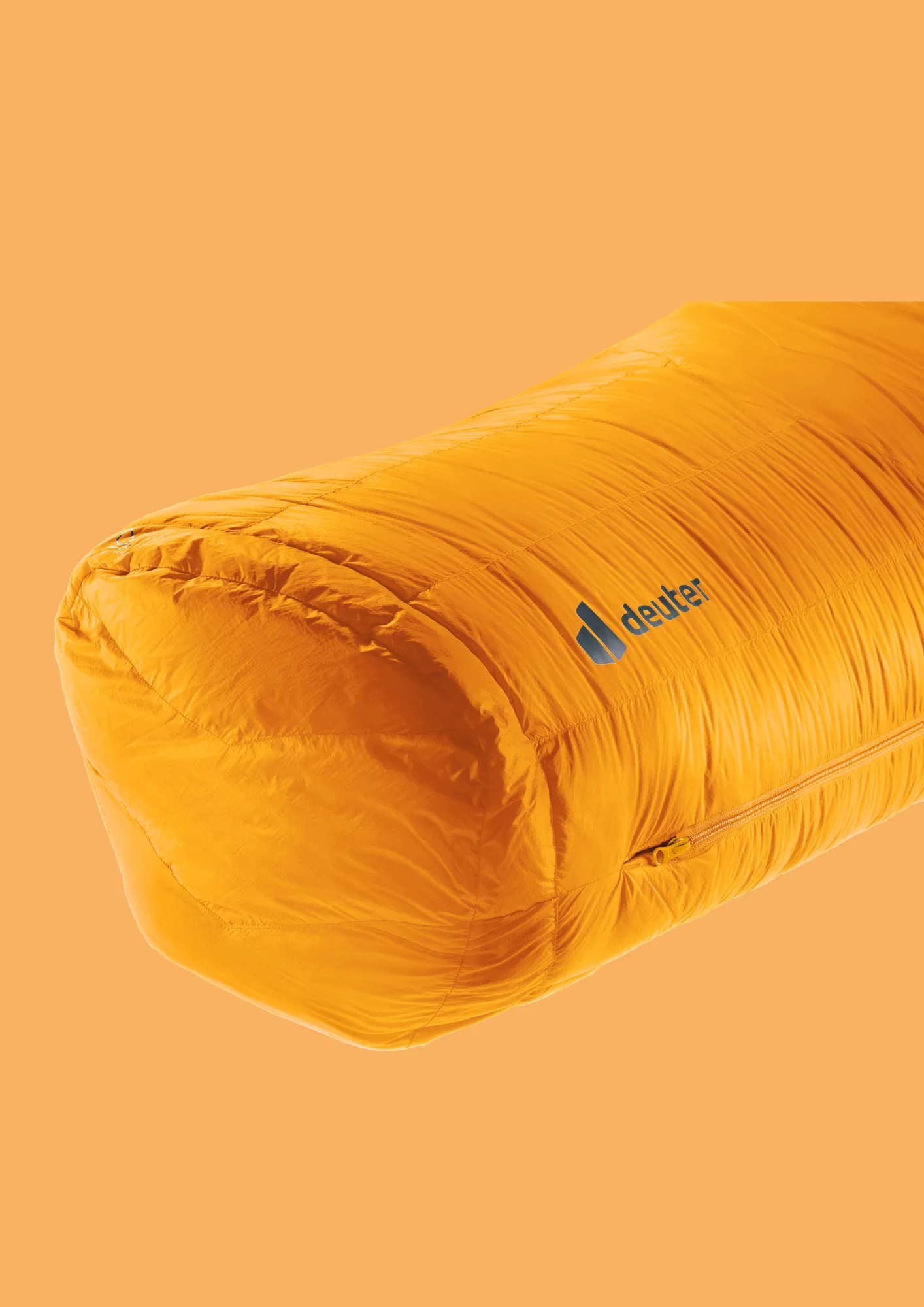 sleeping bag, puffer, orange, rolled, deuter