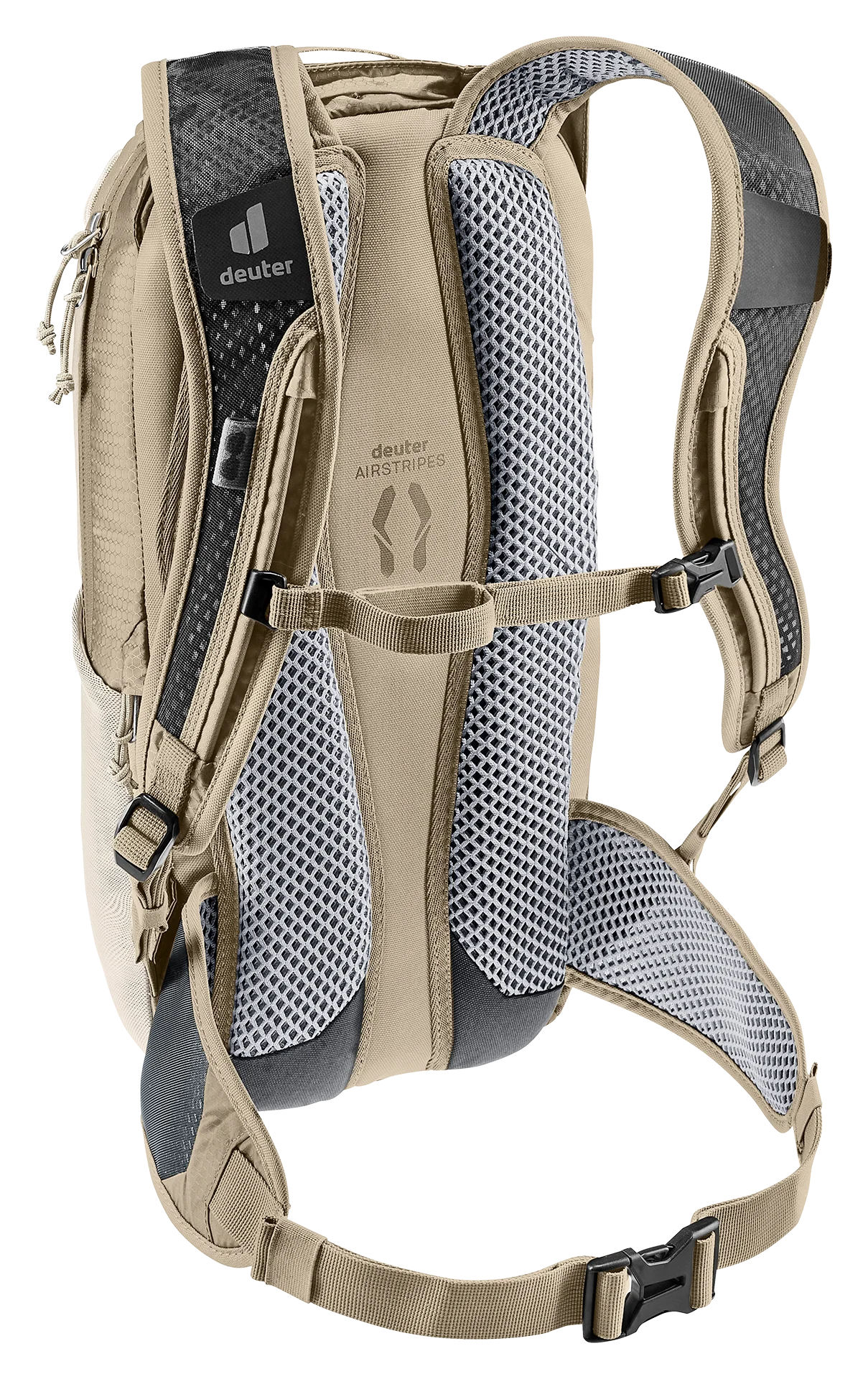 backpack, hiking, shoulder straps, mesh padding, tan color