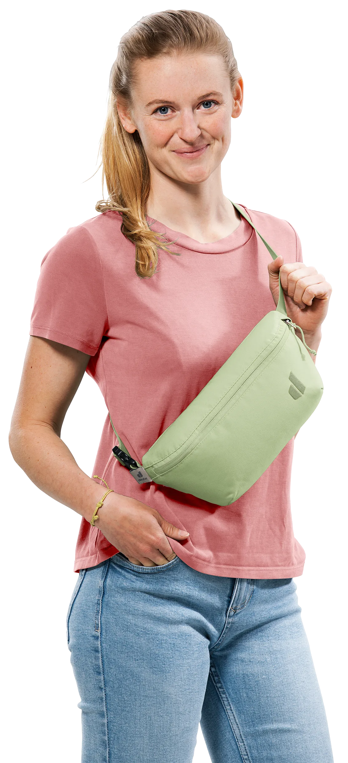 Handbag, Jeans, Blouse, Purse, Person, tshirt, pink, short-sleeve, jeans, crossbody bag