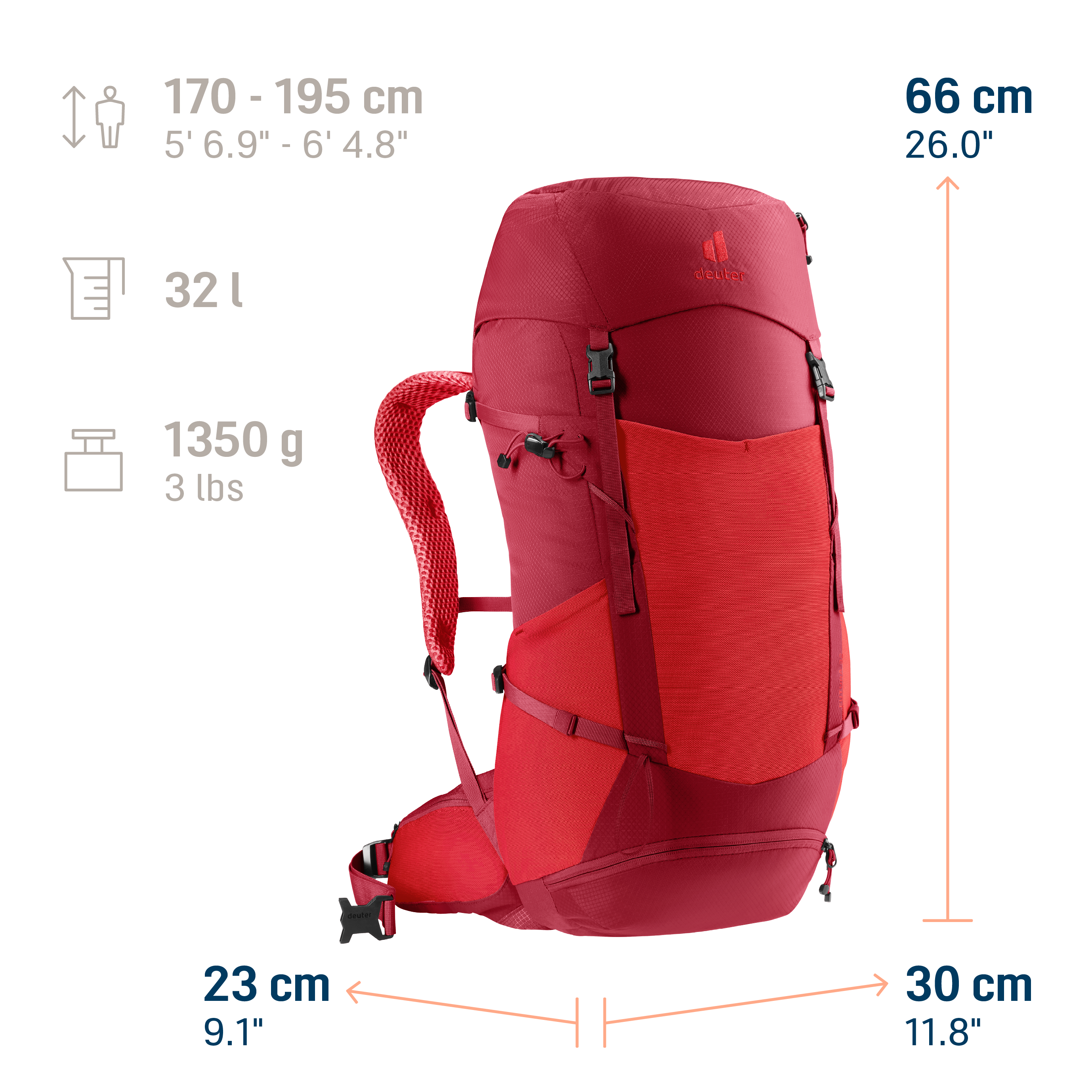 Futura 32 backpack, hiking, red, 32l, durable