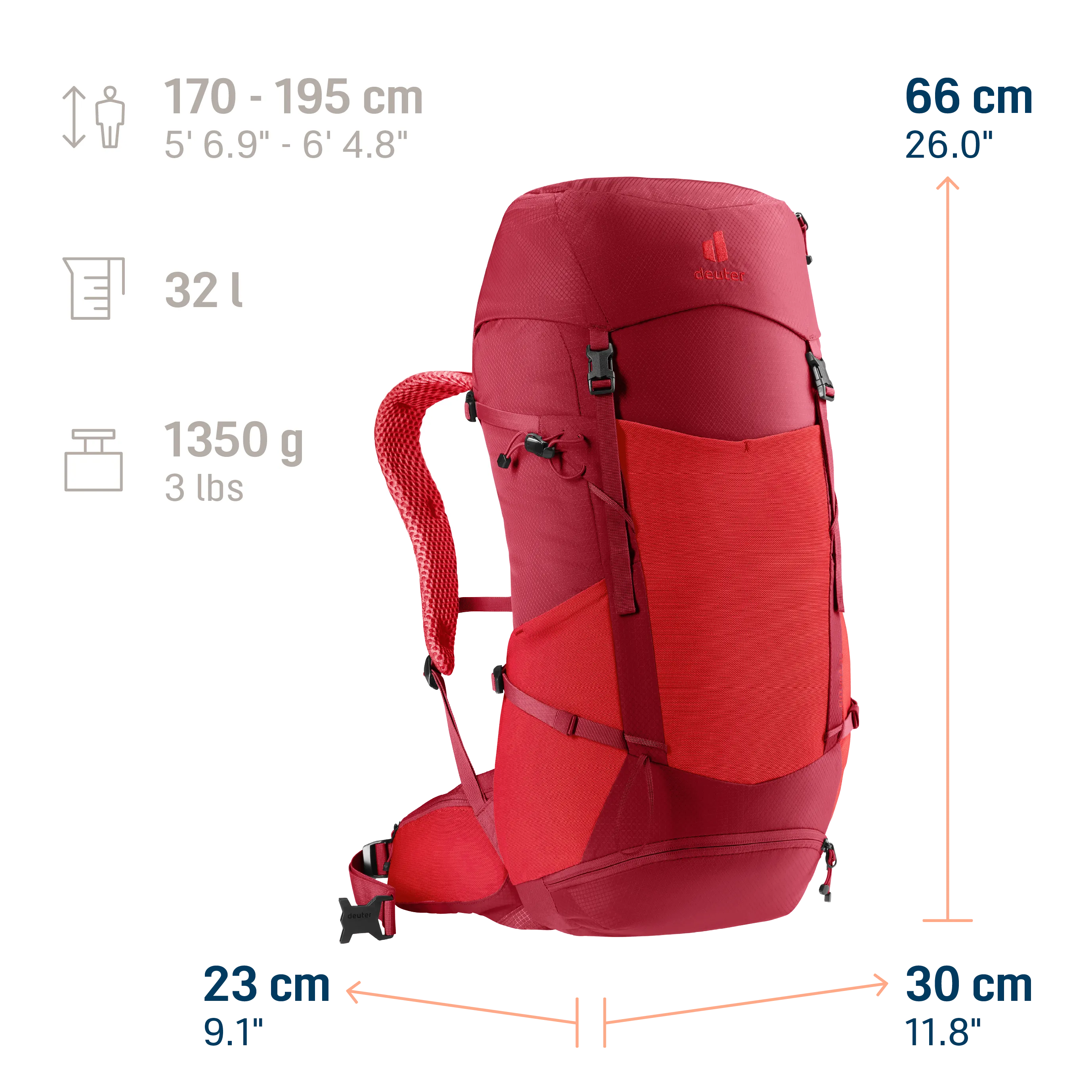 backpack, hiking, red, 32l, durable