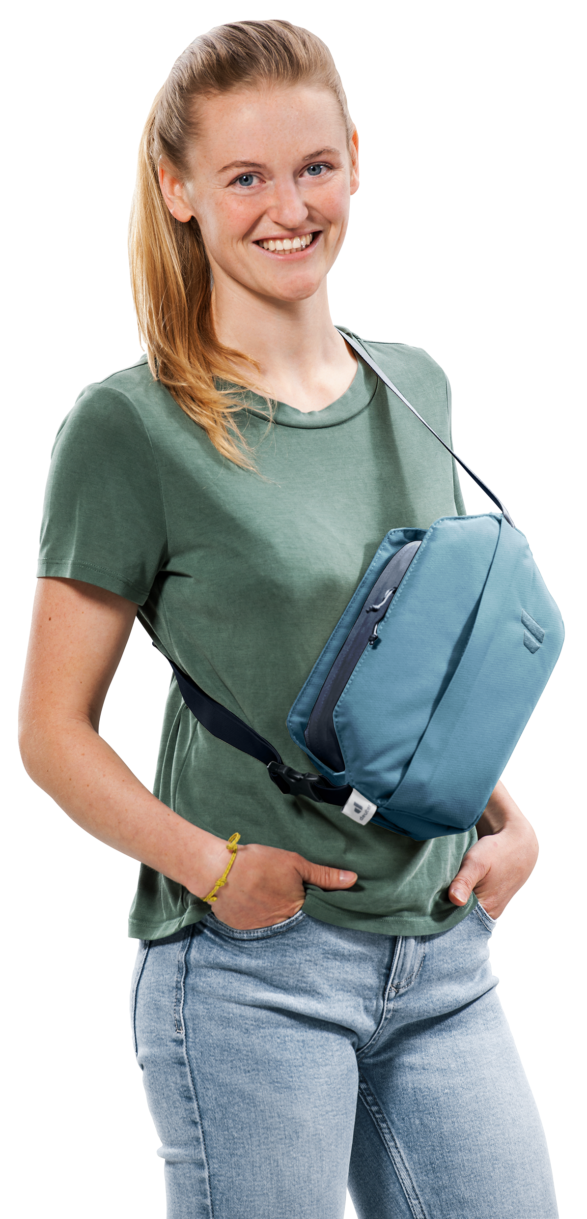 Accessories, Bag, Handbag, Jeans, Person, crossbody bag, slim bag, blue bag, shoulder bag, khaki green shirt