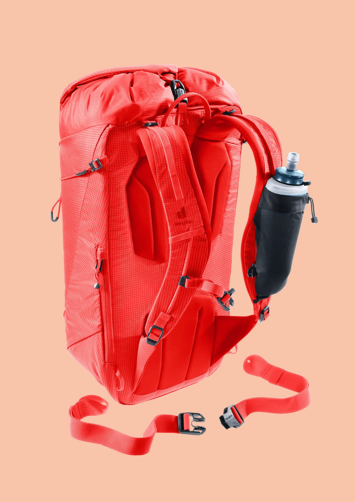guidelite-4 backpack, hydration, red, shoulder straps, water bottle holder