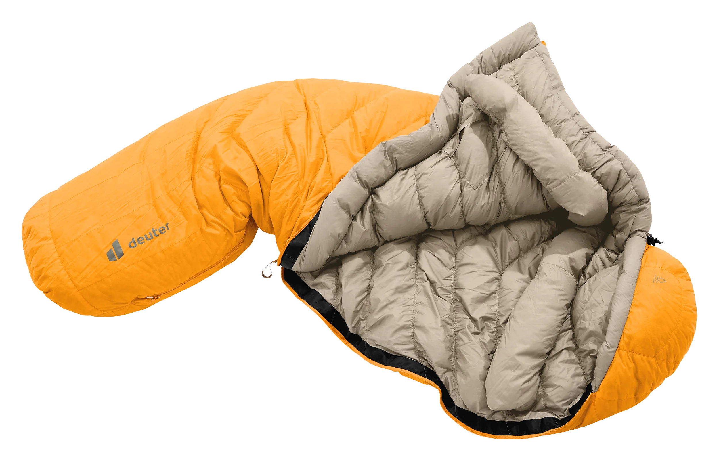 sleeping bag, down fill, orange color, reversible, padded