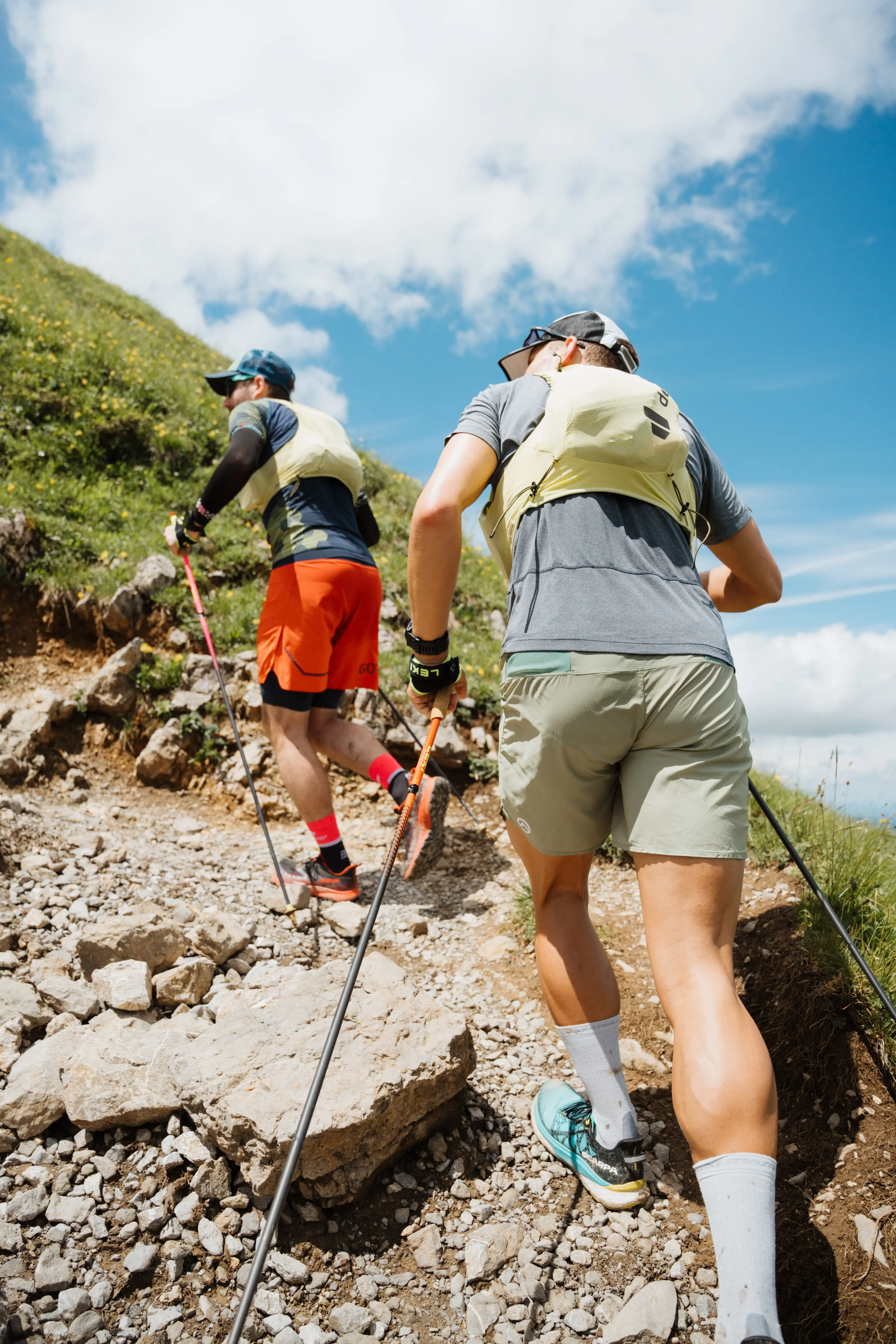 hiking, backpack, trail, rocks, athletic-shorts