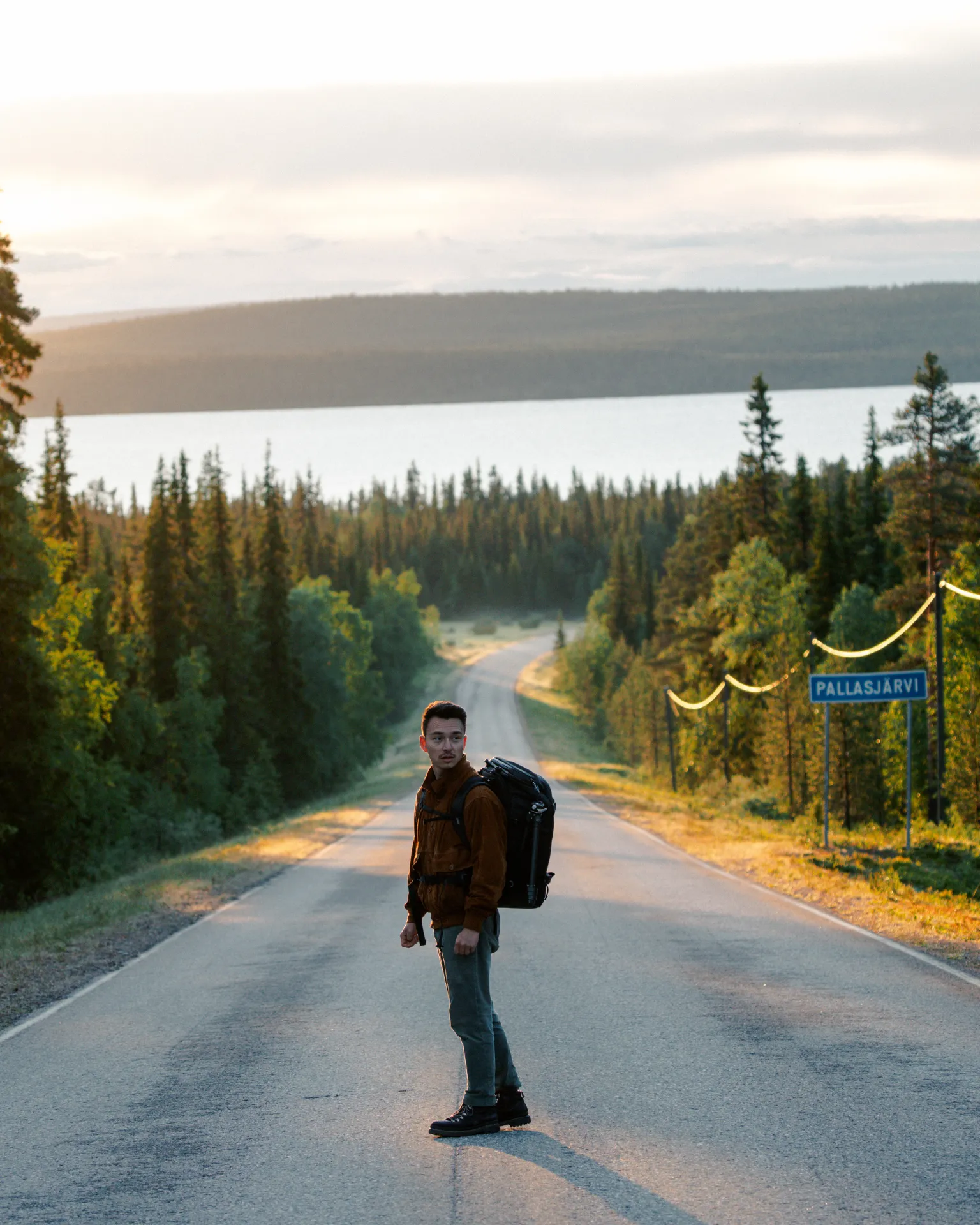 hiker, backpack, outdoor, road, forest