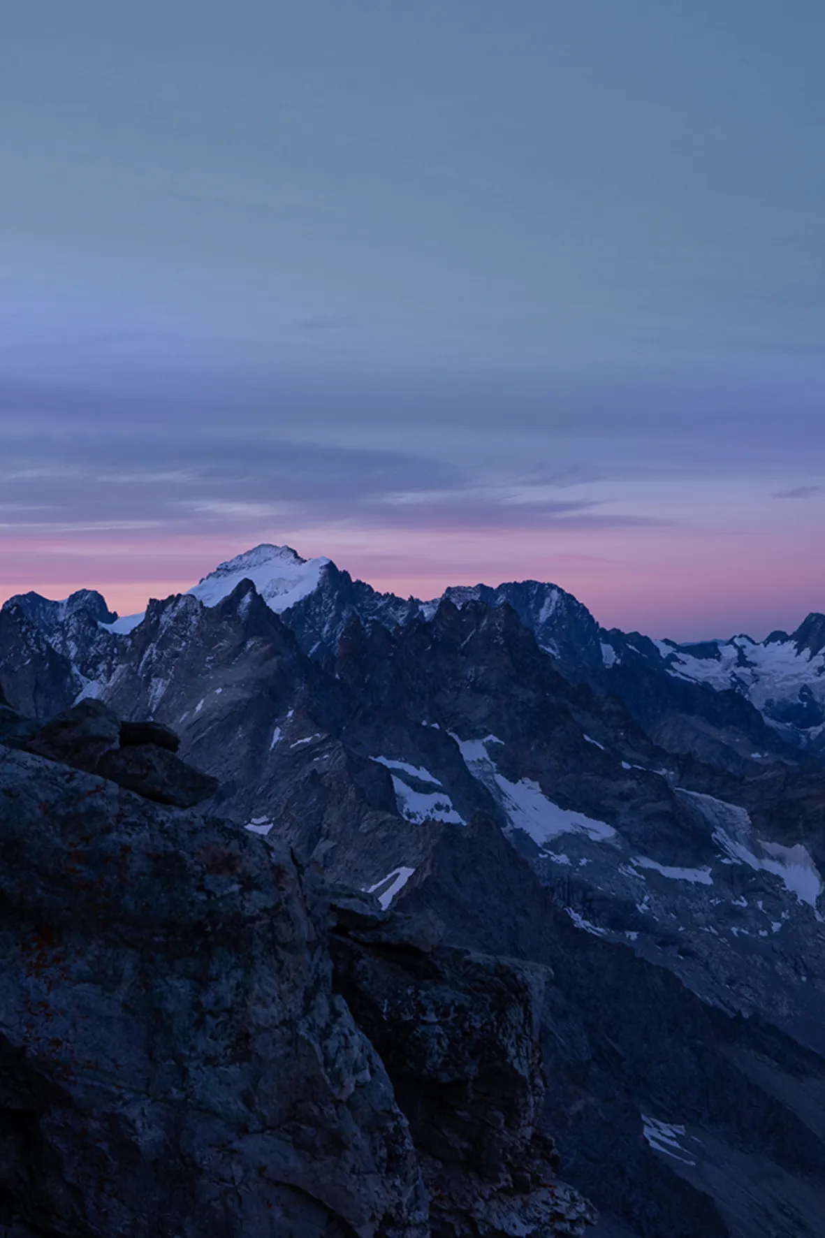 mountains, rocky, snow, sunrise, landscape