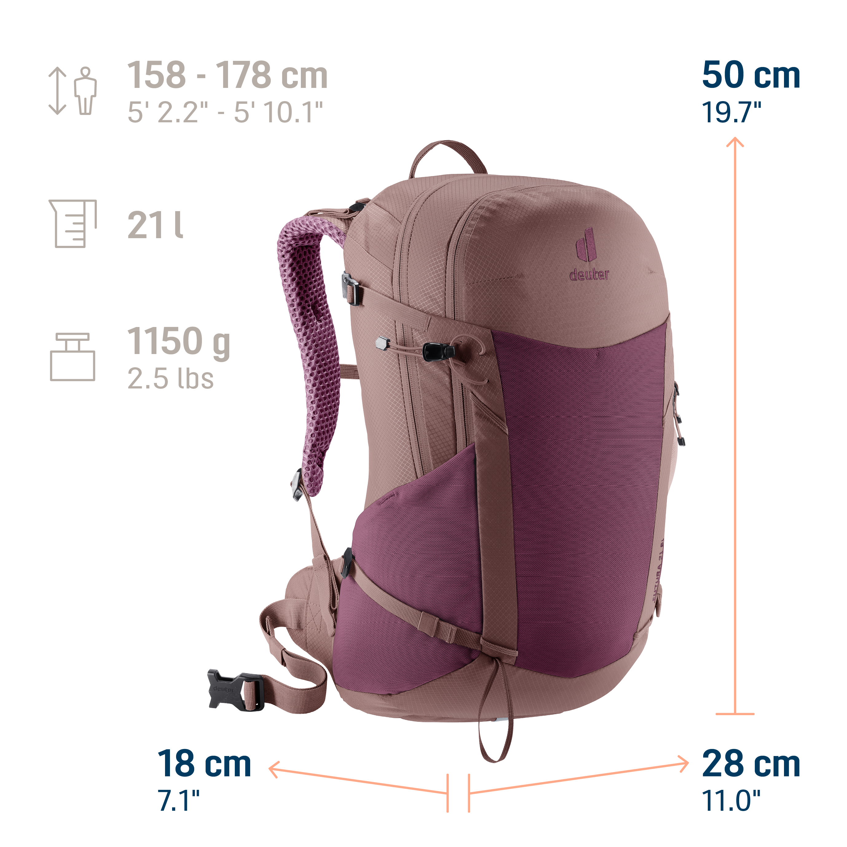 Futura 21 SL backpack, hiking, hydration-ready, brown-pink, chest-strap