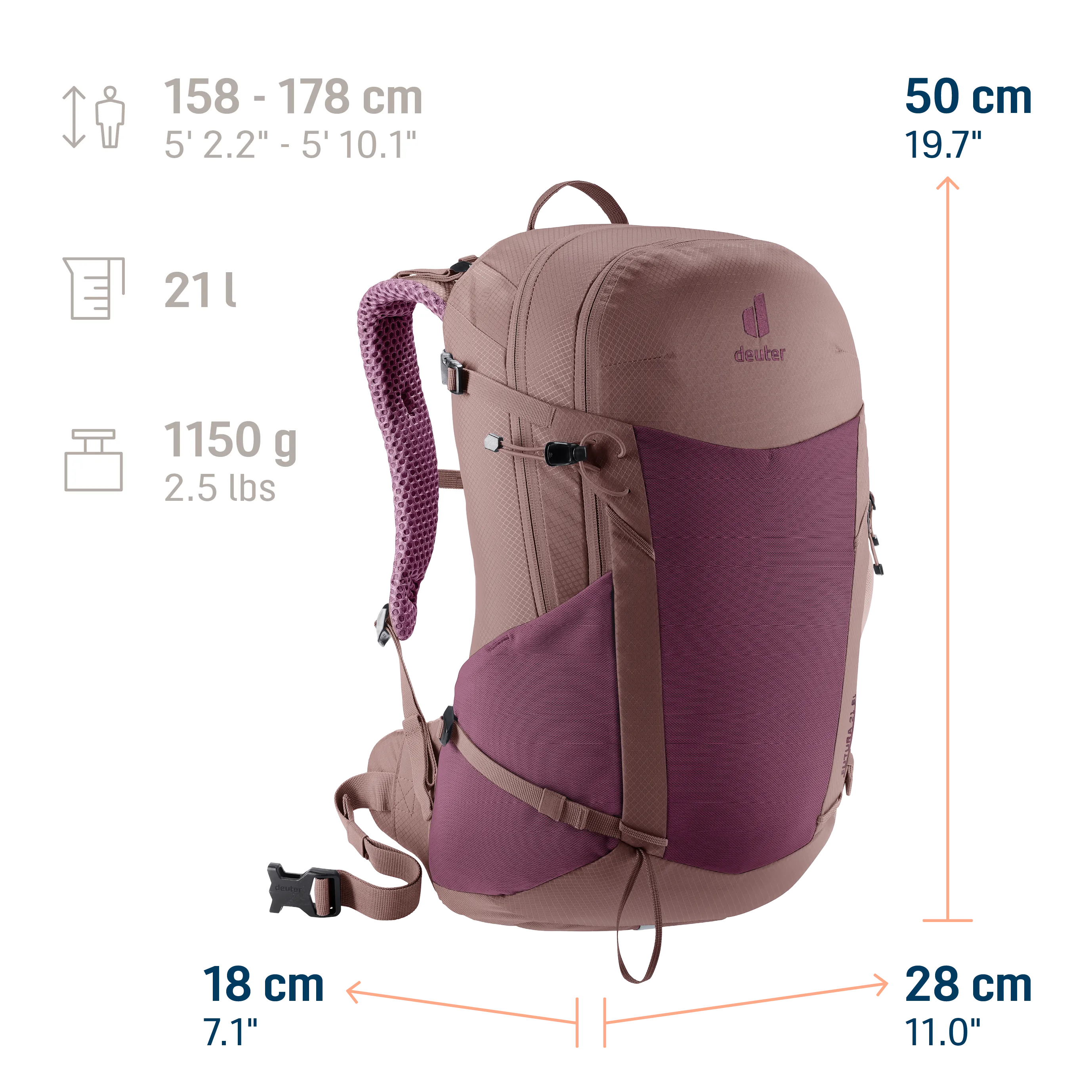 backpack, hiking, hydration-ready, brown-pink, chest-strap