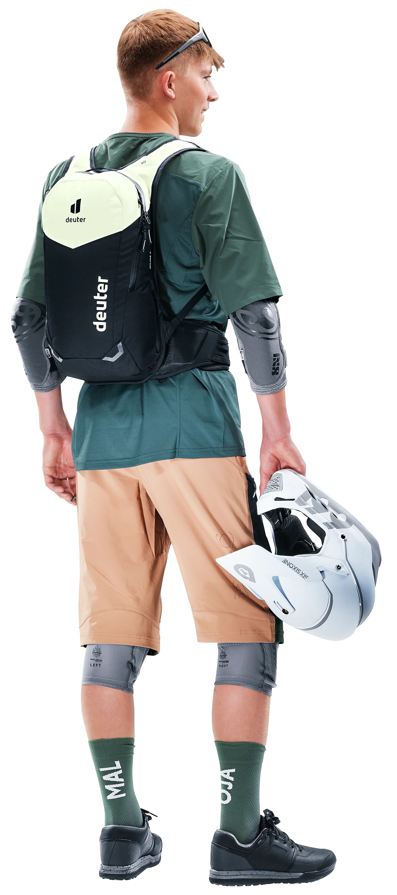 Shorts, Helmet, Person, Shoe, Bag