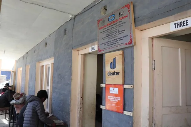 classroom, school, doors, blue walls, people