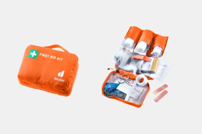 first aid kit, emergency kit, medical supplies, bandages, scissors