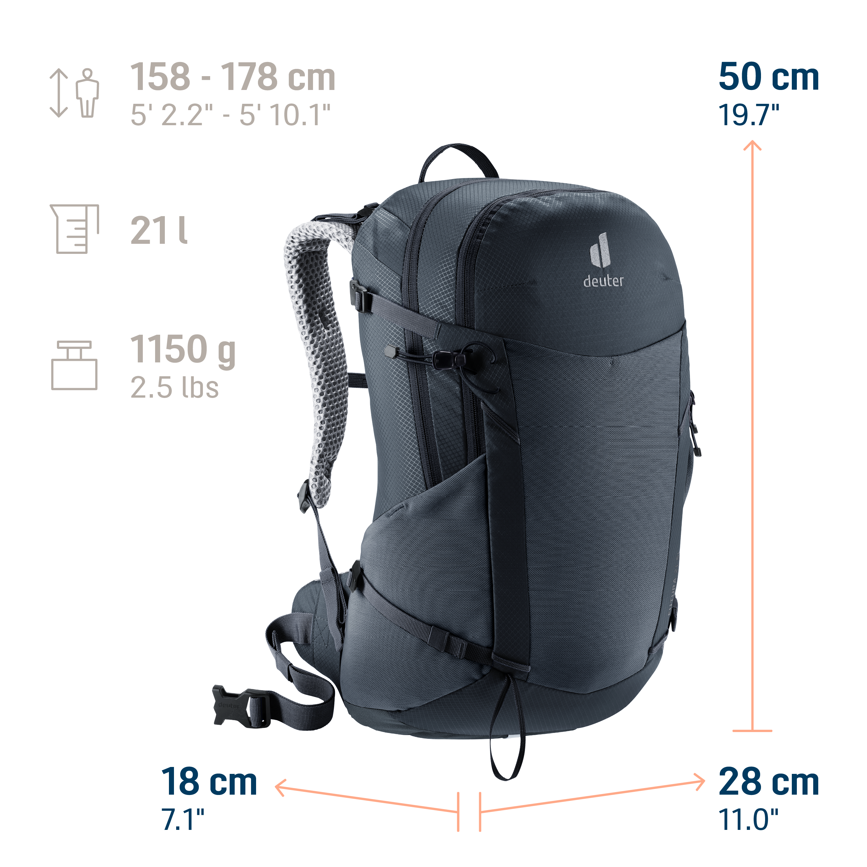Futura 21 SL backpack, daypack, hiking, adjustable, gray