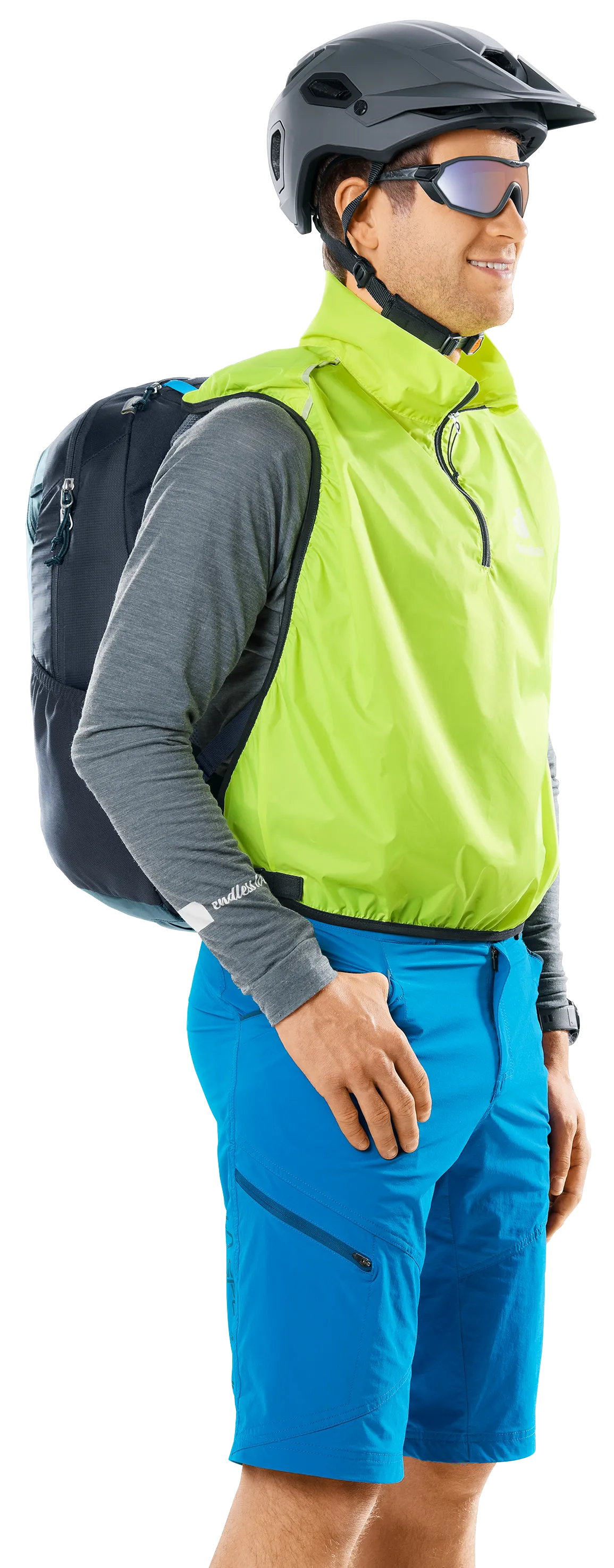 Vest, Person, Helmet, Coat, Shorts