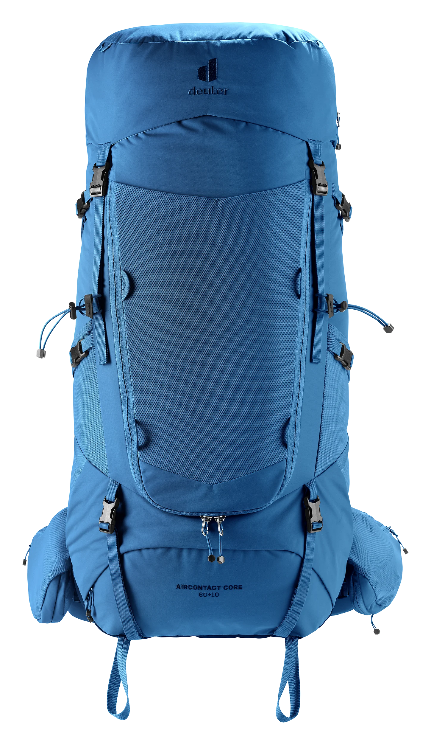 backpack, hiking, blue, external pockets, adjustable straps