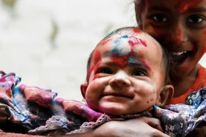 baby, face, colorful, powder, mother or caregiver