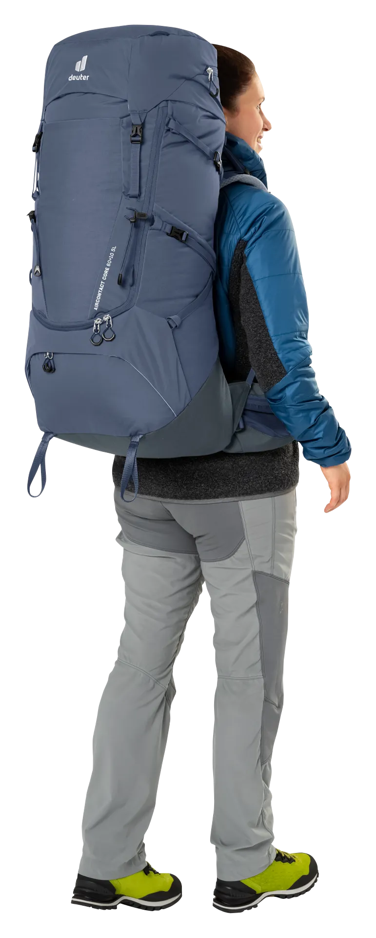 Bag, Backpack, Adult, Man, Person, backpack, hiking backpack, external frame, travel gear, blue backpack