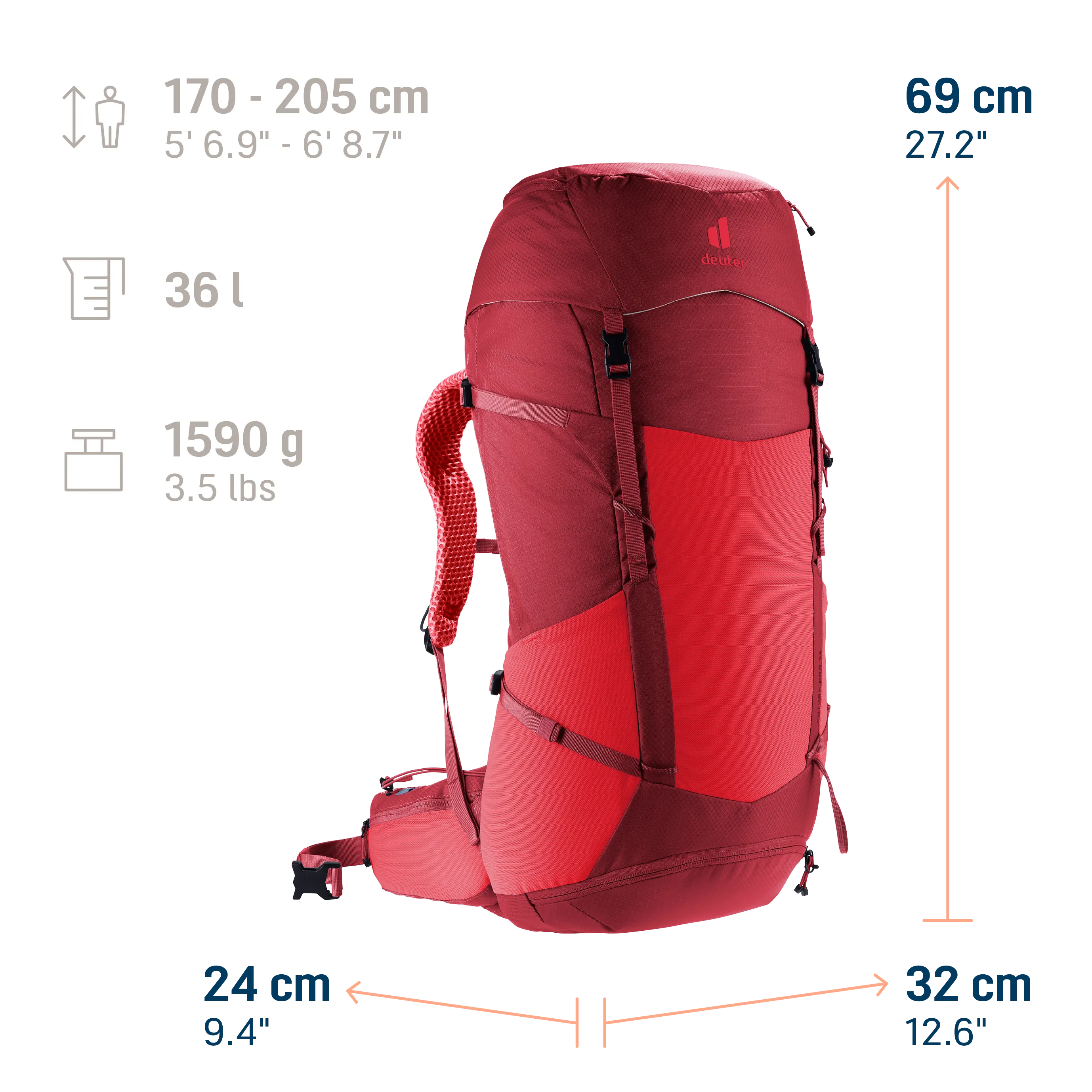 backpack, hiking, red, 36l, 36 liter